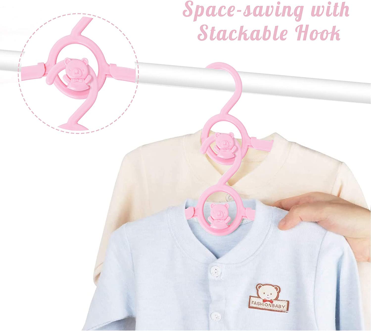 Hgyze Baby Hangers For Closet 20Pcs, Pink Kids Clothes Hanger Plastic, 11-14'' Adjustable Bulk Perchas For Newborn, Non-Slip Chi