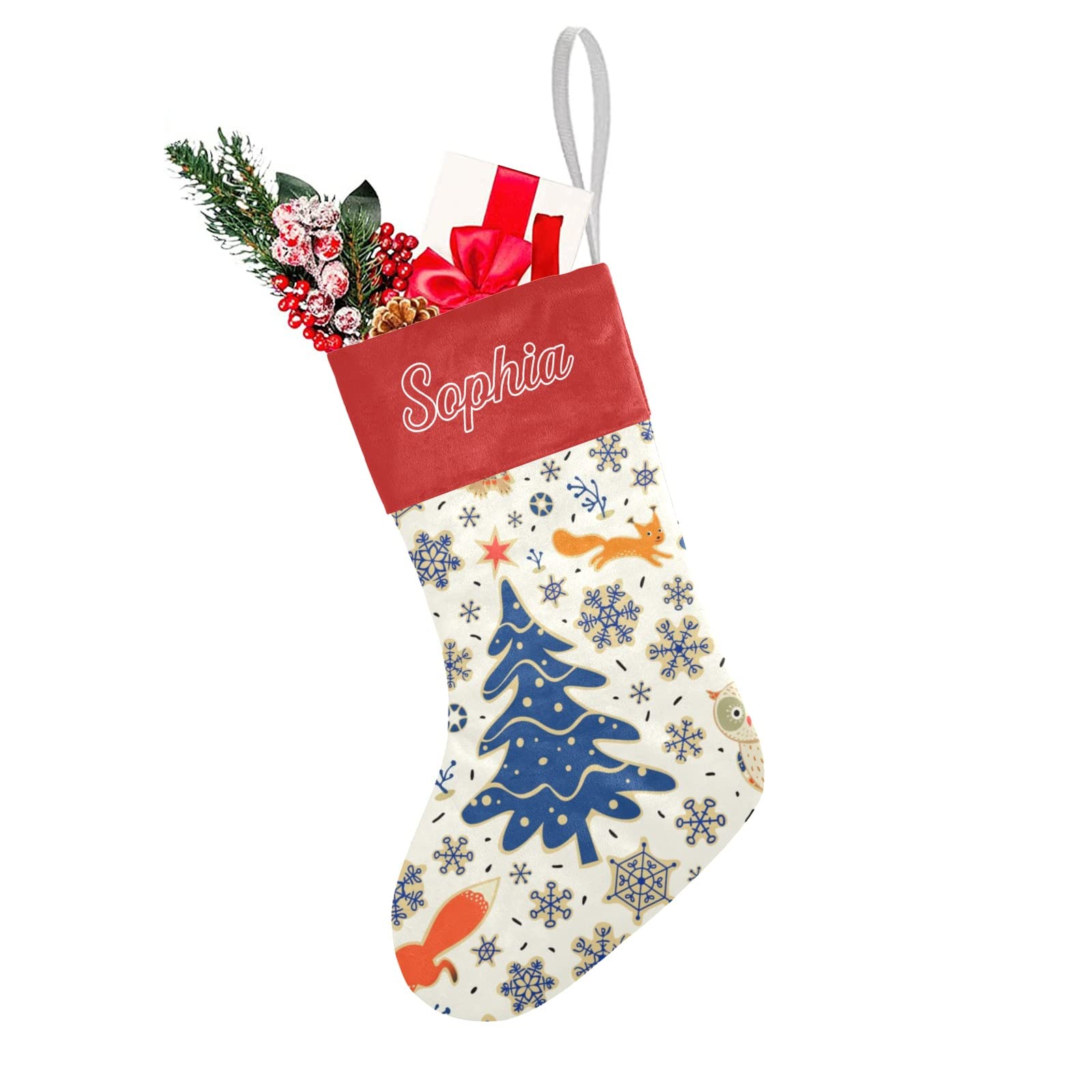 Personalized Christmas Stocking Christmas Owl Snowflake Santa Socks with Name Custom for Xmas Party Decoration Gift for Family F