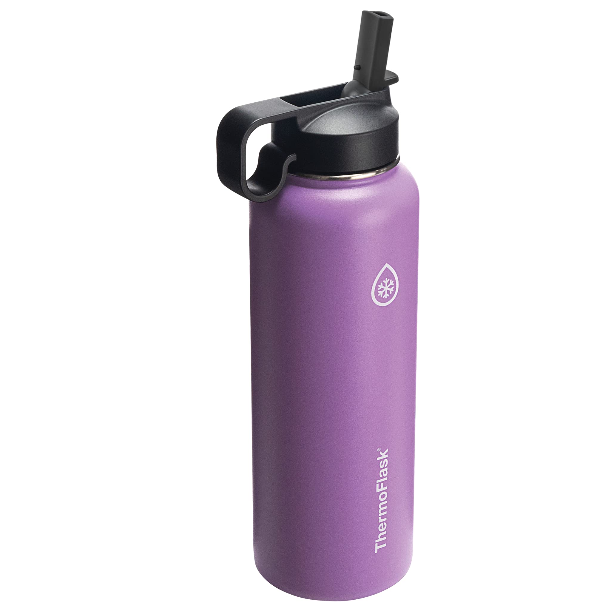 Thermoflask Double Wall Vacuum Stainless Steel Insulated Water Bottle with Two Lids  40 Ounce  Plum
