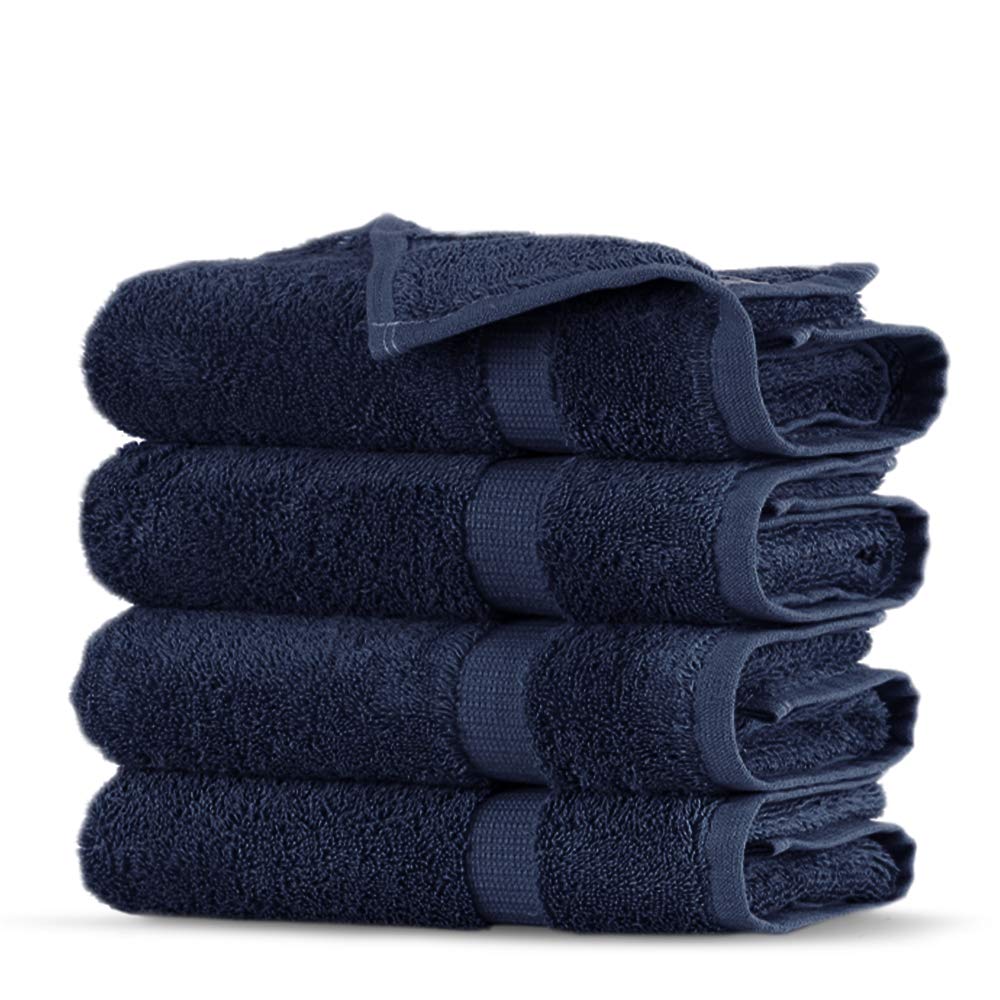 Towel Bazaar Premium Turkish Cotton Super Soft And Absorbent Towels (4-Piece Washcloth, Navy Blue)