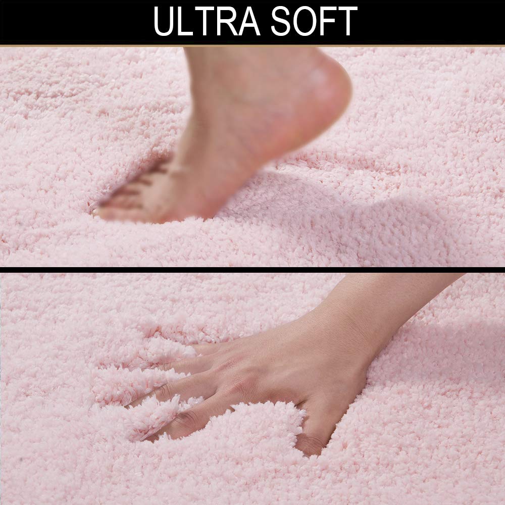 Walensee Shaggy 2 Piece Bath Rug Sets (Blush) 20 X 24 U Shape Contour Rug & 20 X 32 Bathroom Rug Machine Wash/Dry Bath Mats For