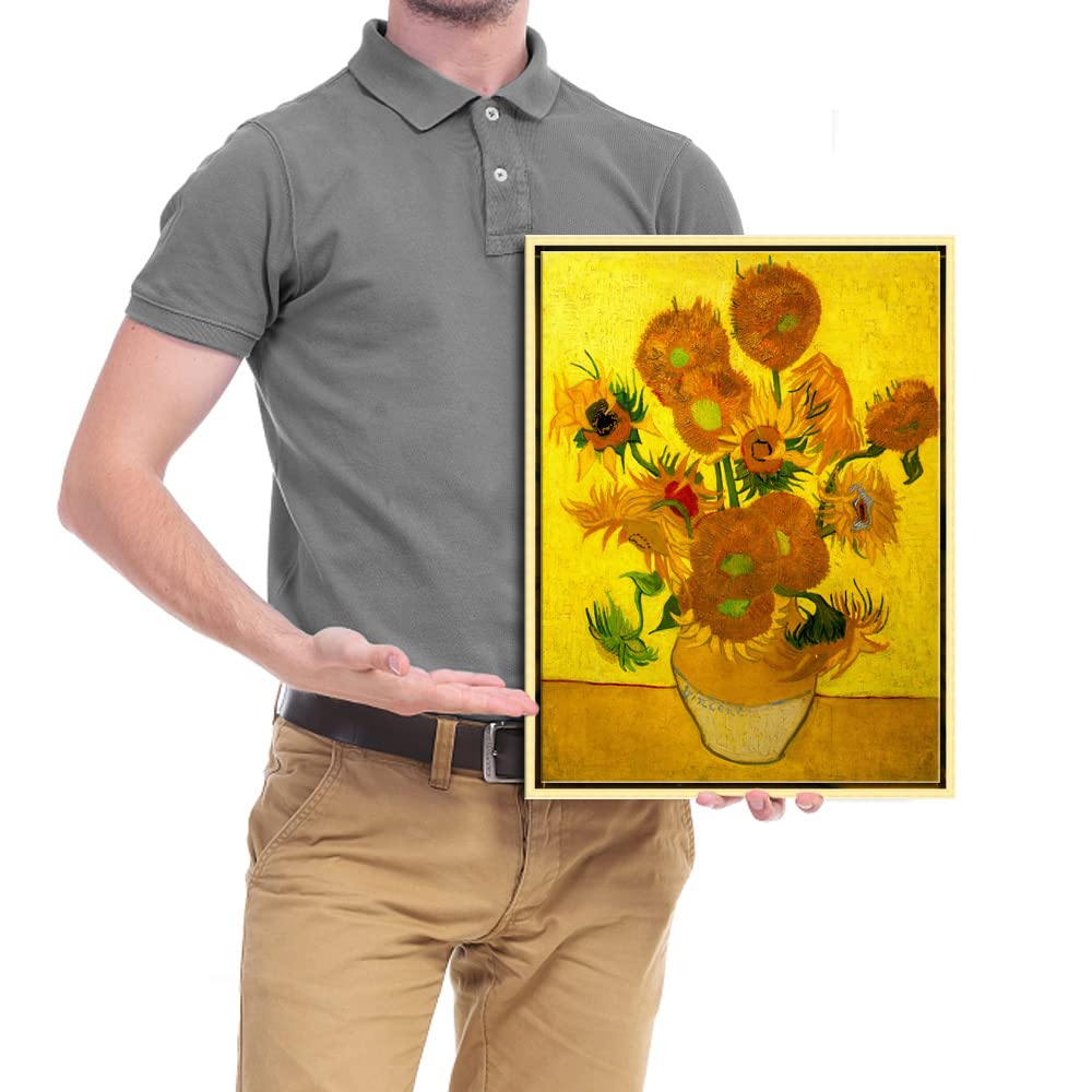 Wieco Art Framed Canvas Wall Art Vase With Fifteen Sunflowers By Van Gogh Classic Oil Paintings Abstract Flowers Canvas Prints F