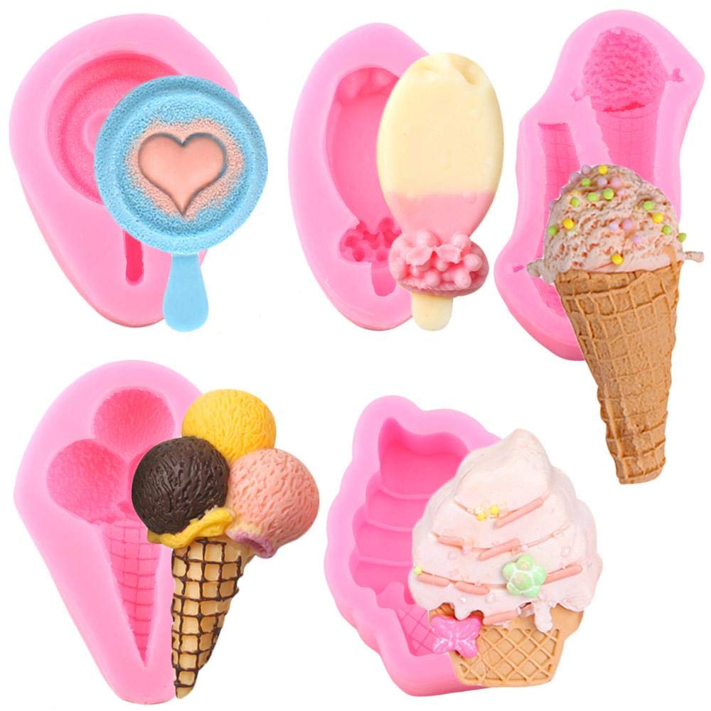 5Pcs Mini Summer Ice Cream Cone Popsicle Silicone Mold Diy Party Baby Birthday Cupcake Fondant Decor Tools Candy Clay Chocolate