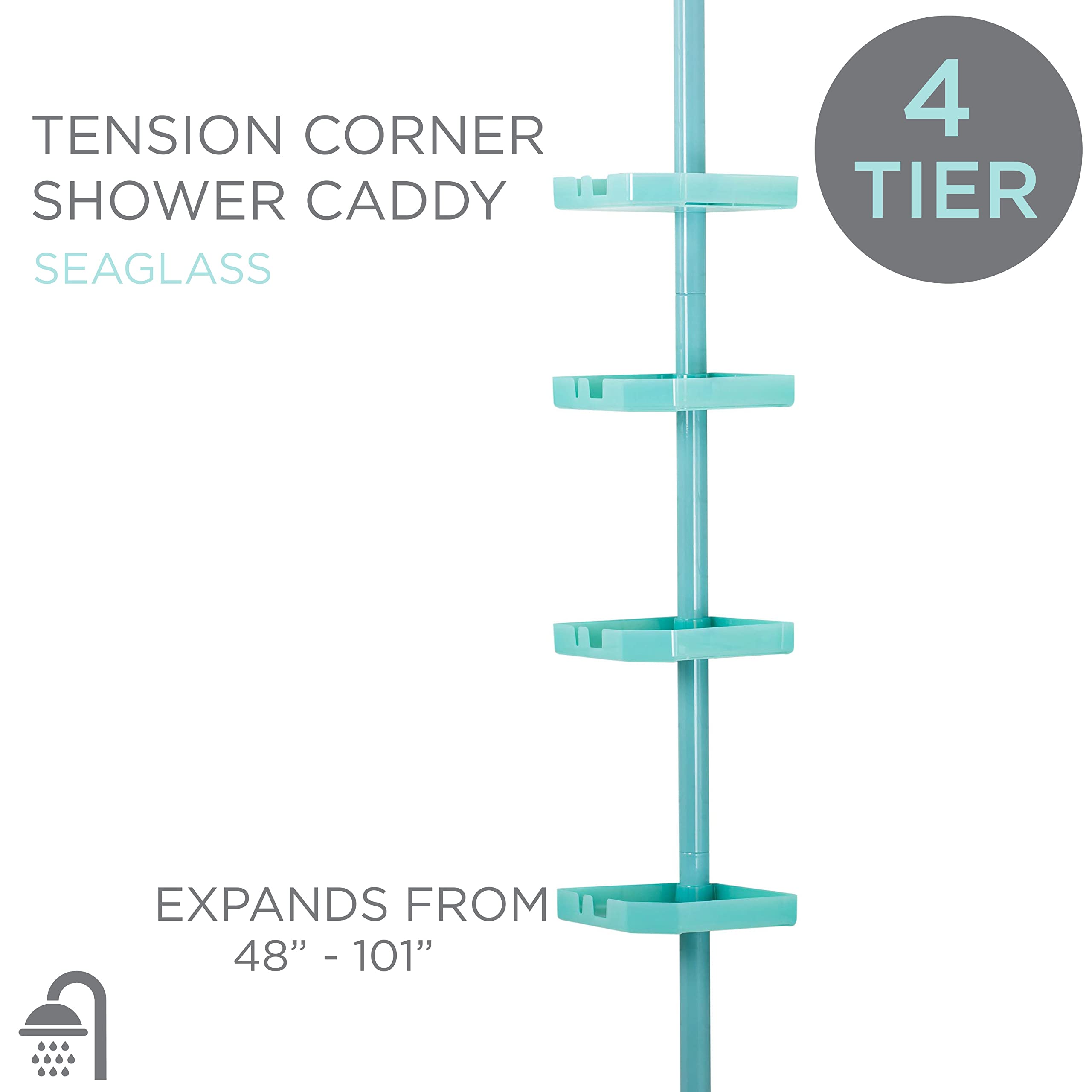 Bath Bliss 4 Tier Tensions Corner Shower Caddy | Shelves | Adjustable 48-101    | Bathroom Organizer | Bathtub And Shower Stall