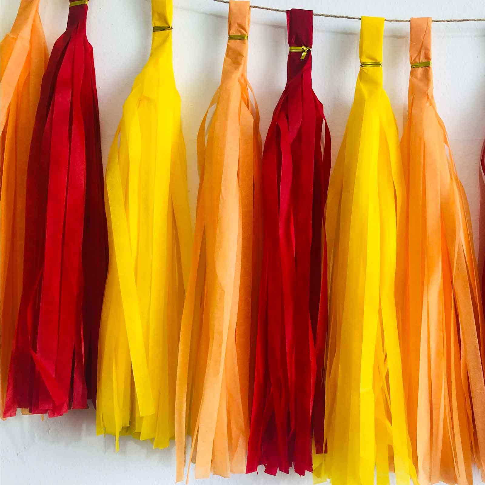 We Moment Red Orange Yellow Tissue Paper Tassels Party Tassel Garland Banner for Birthday Thanksgiving Party Decoration, DIY Kit
