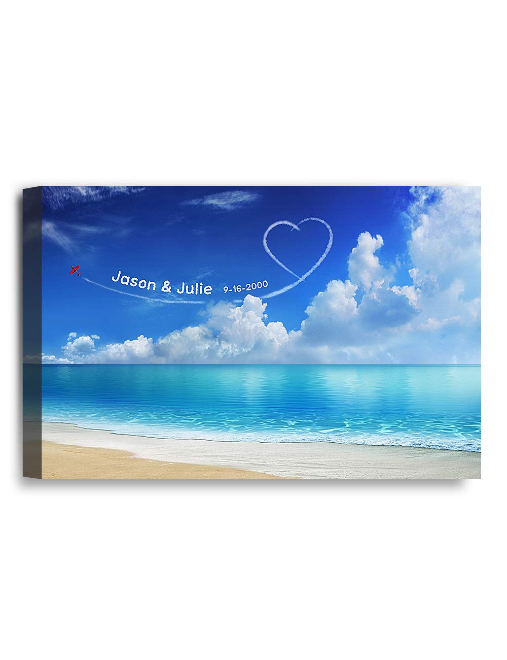 Ipic - Seaside Skywriting Personalized Wall Art With Names, Customized Gift For Couple, Customized Canvas For Wedding Anniversar