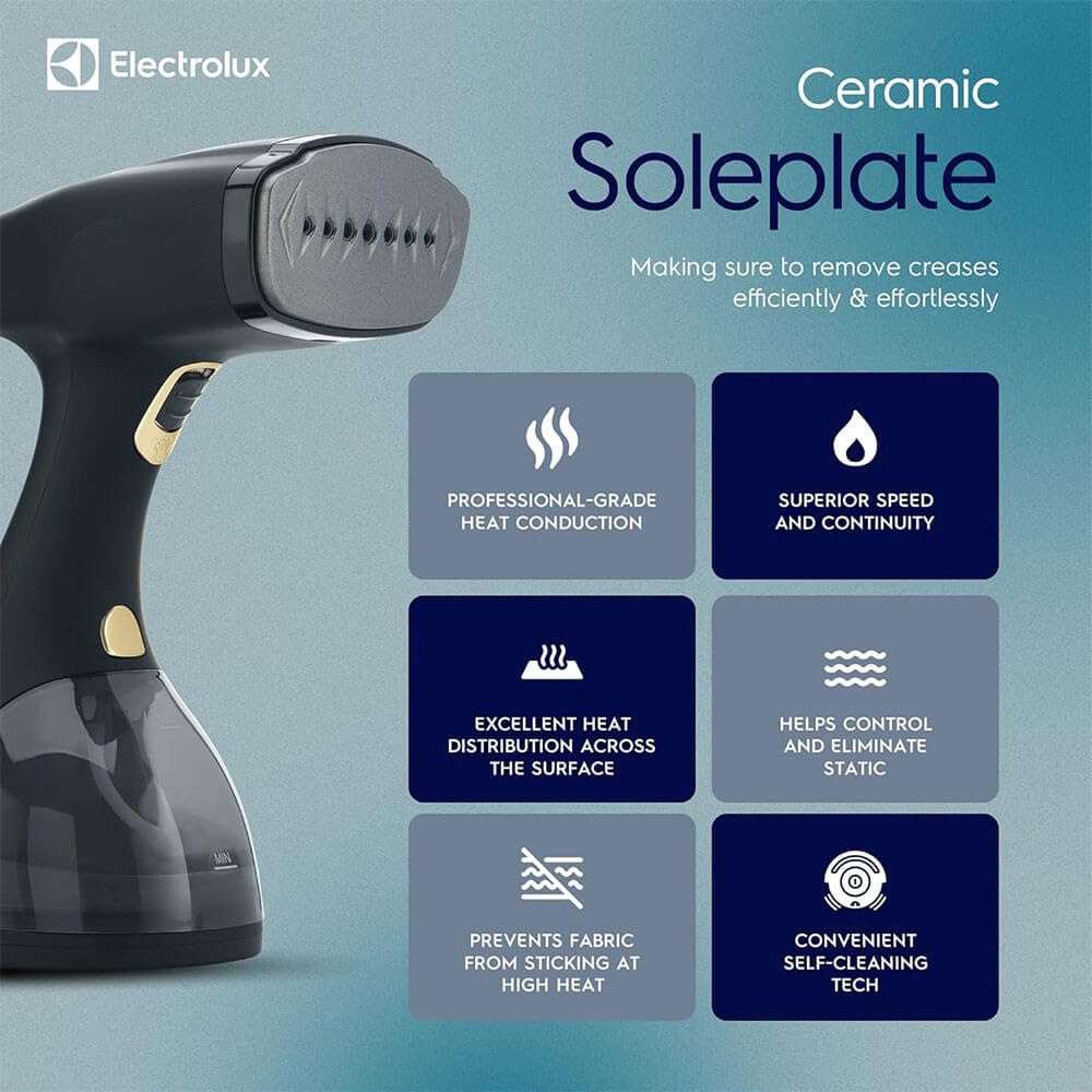 Electrolux Portable Handheld Garment And Fabric Steamer 1500 Watts, Quick Heat Ceramic Plate Steam Nozzle, 2 In 1 Fabric Wrinkle
