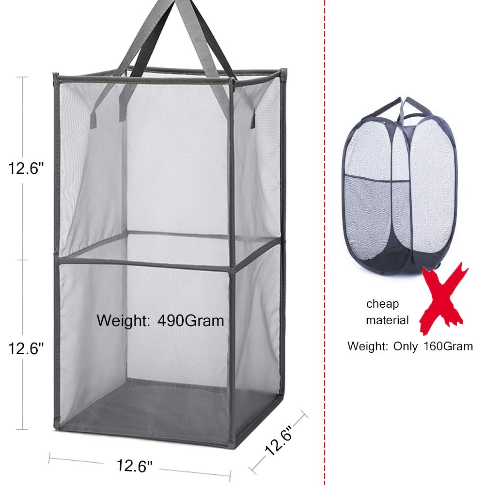 HONOMA Laundry Bags Hamper - Portable Collapsible Mesh Basket, Double-Layer, Black for Kids Room, Dorm or Travel