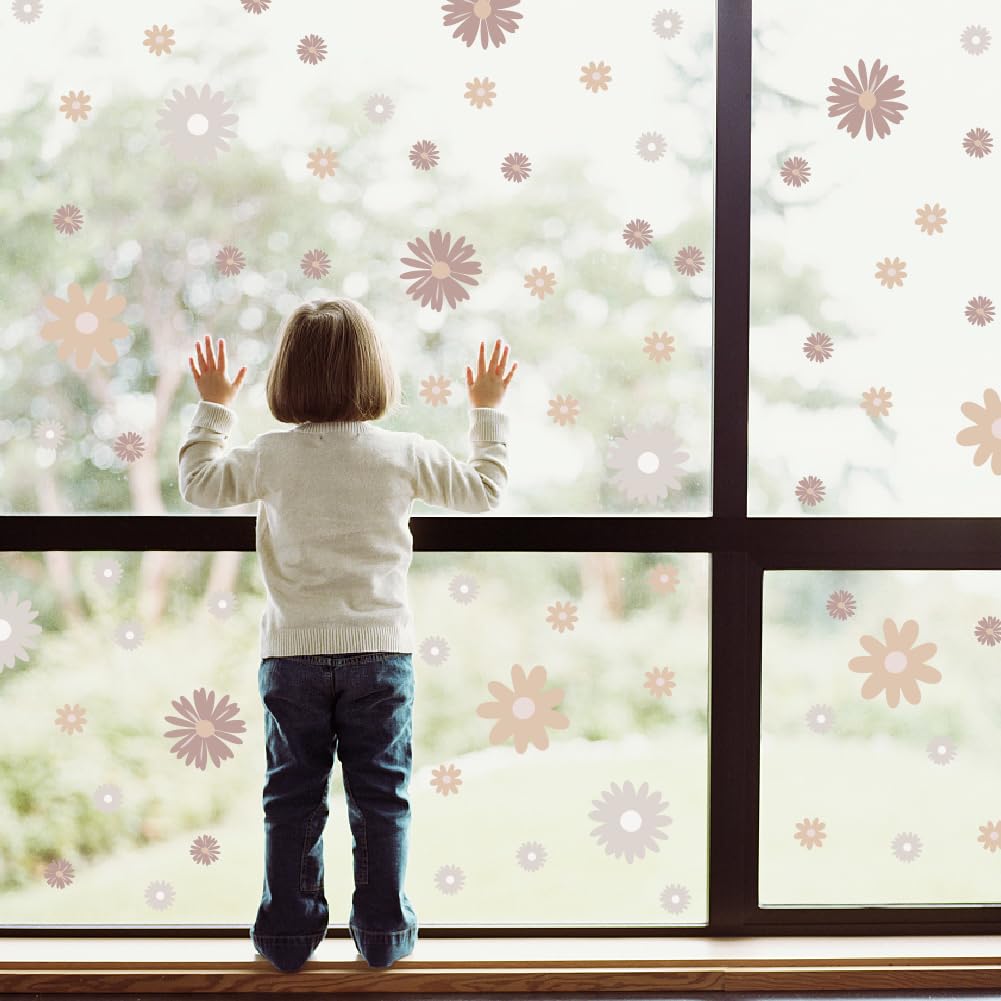 SUPERDANT 162 Pieces Boho Daisy Wall Decal Bohemia Flowers Wall Sticker Floral Vinyl Decor for Kids Nursery Wall Art Bedroom Liv