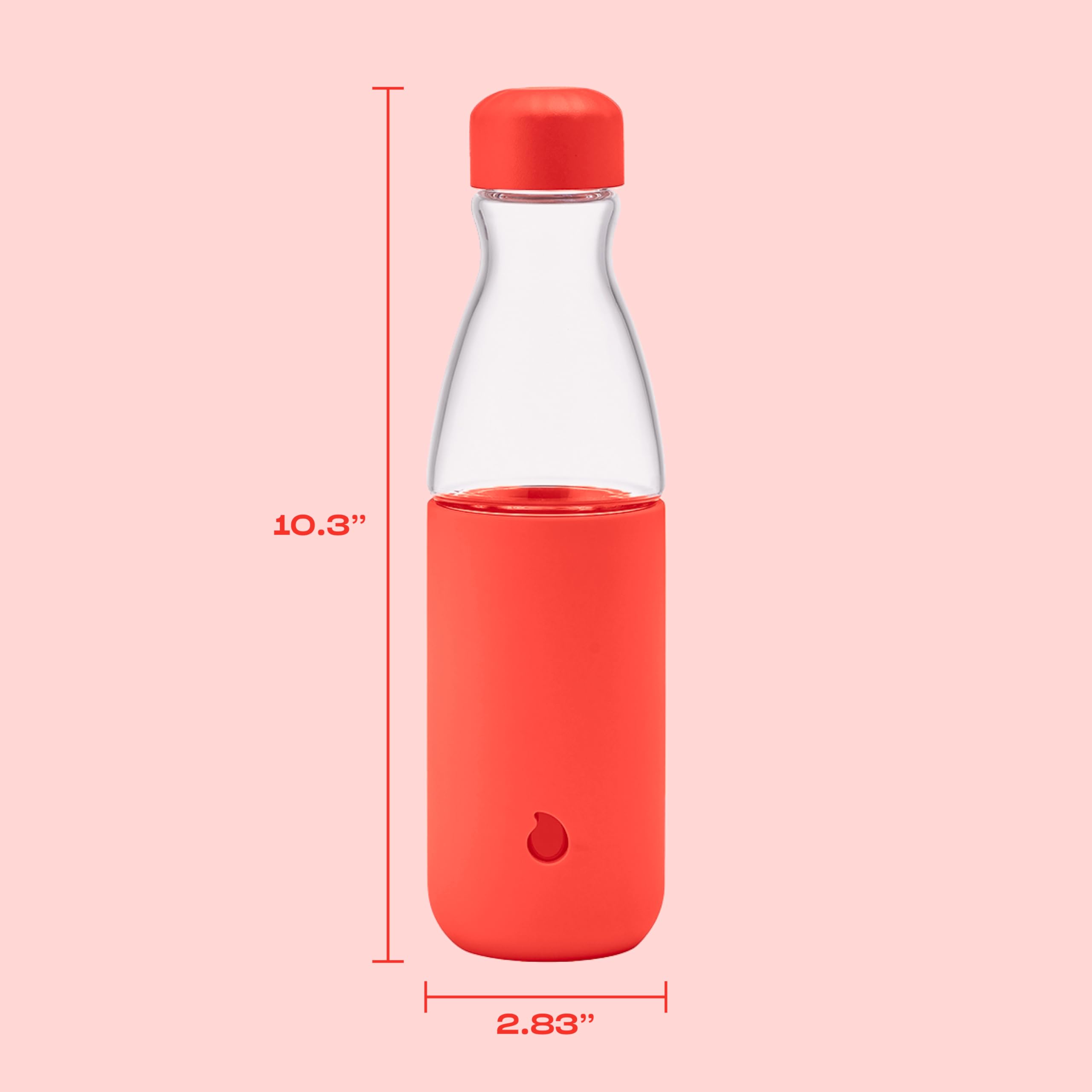S'well Glass Original Water Bottle, 18oz, Radiant Coral, Break Resistant Glass With Protective Silicone Sleeve, BPA Free, Zero P
