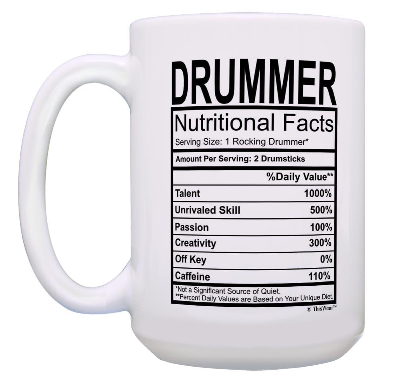 Thiswear Funny Drummer Gifts For Men Drummer Nutritional Facts 2 Pack 15Oz Coffee Mugs Set White