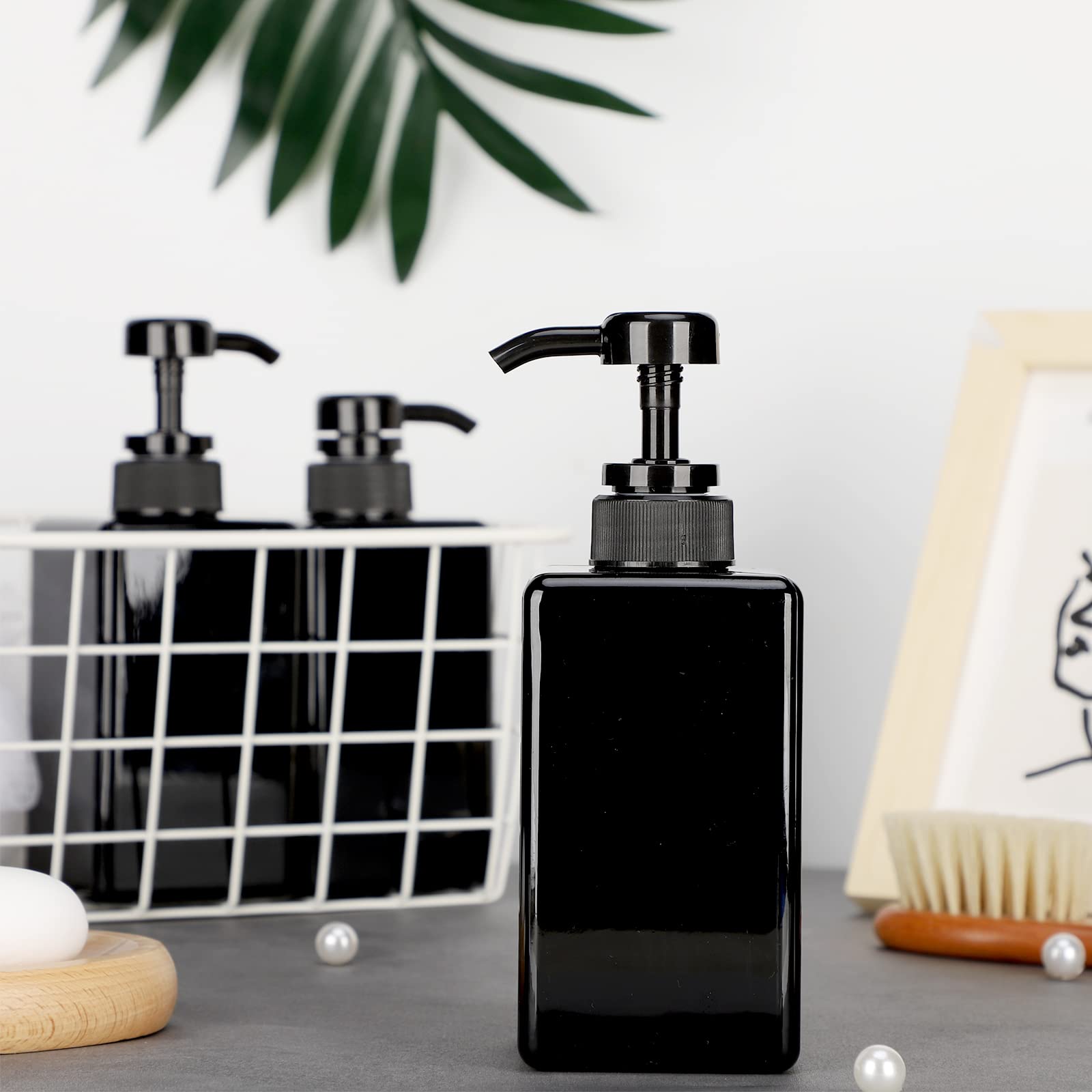 Suream Plastic Shampoo Bottles With Pump 15Oz/450Ml, Black Bathroom Shampoo And Conditioner Dispenser, Refillable Reusable Empty