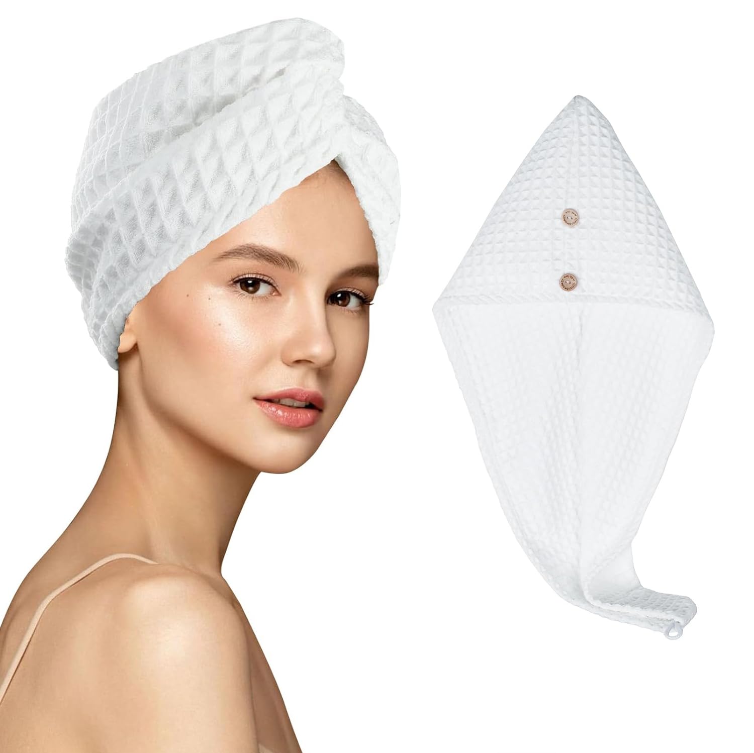 MaopaoBeauty Microfiber Hair Towel Wrap Waffle Hair Drying Towel Quick Dry Super Absorbent Hair Towels for Long, Curly & Thick H