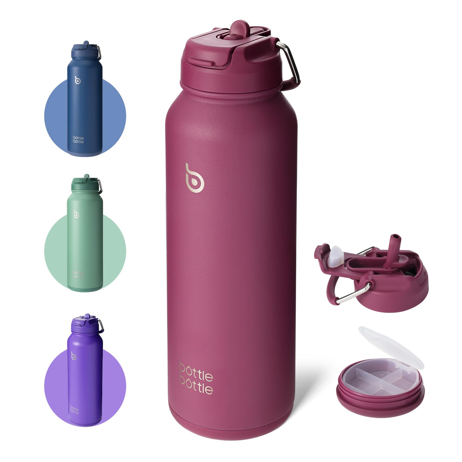 BOTTLE BOTTLE 40 oz Sports Water Bottle with Pills Holder red