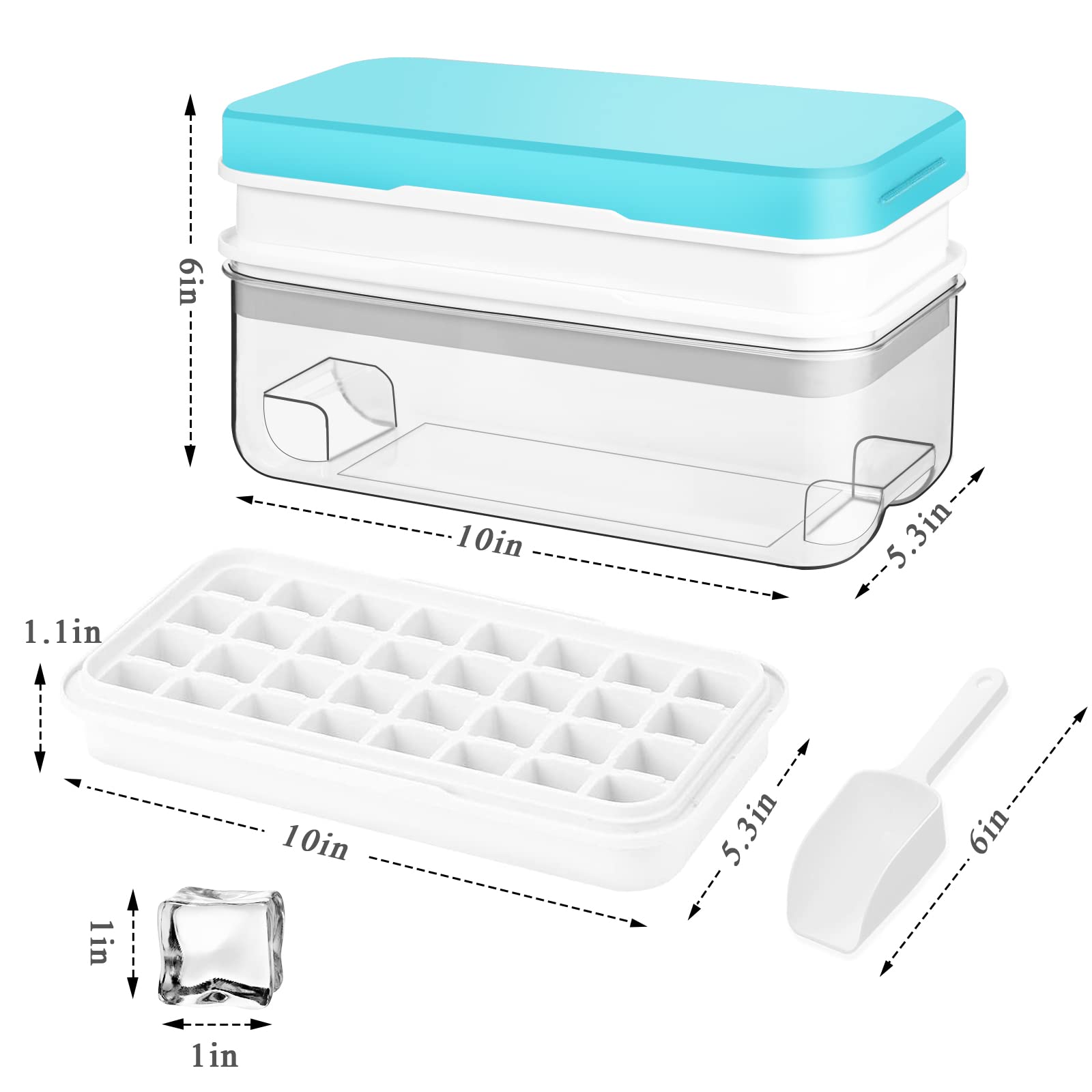 Zzwillb Ice Cube Tray, Ice Tray With Lid And Bin And Ice Scoop, Ice Cube Pop Out Tray, Ice Cube Trays For Freezer, Ice Cube Mold