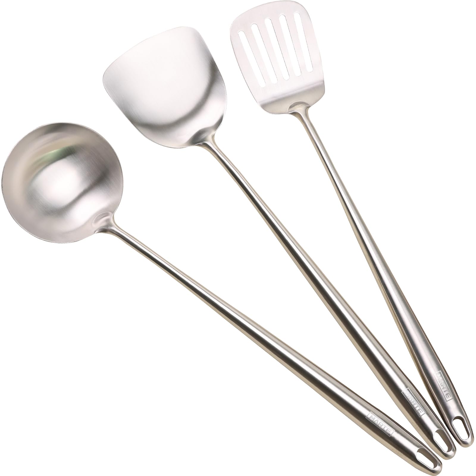 Wok Spatula And Ladle Tools Set,16.5-17 Long Handle 304 Stainless Steel Wide Wok Spatula And Ladle Set For Wok Cooking,Heat Resi