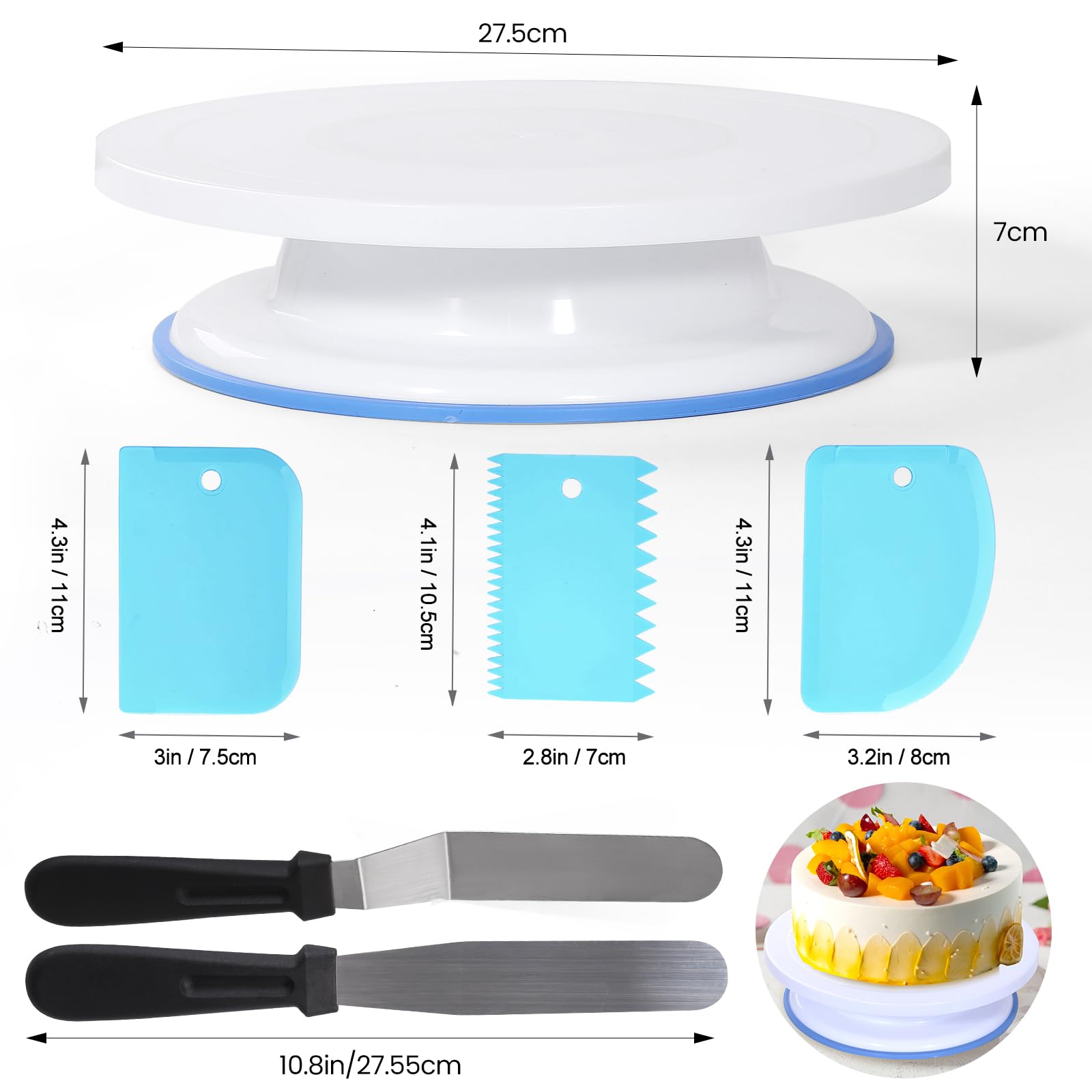 Uten 60Pcs Cake Decorating Supplies Kit, Cake Decorating Stand Set With 11'' Cake Turntable, 48 Numbered Icing Piping Tips, 2 Sp