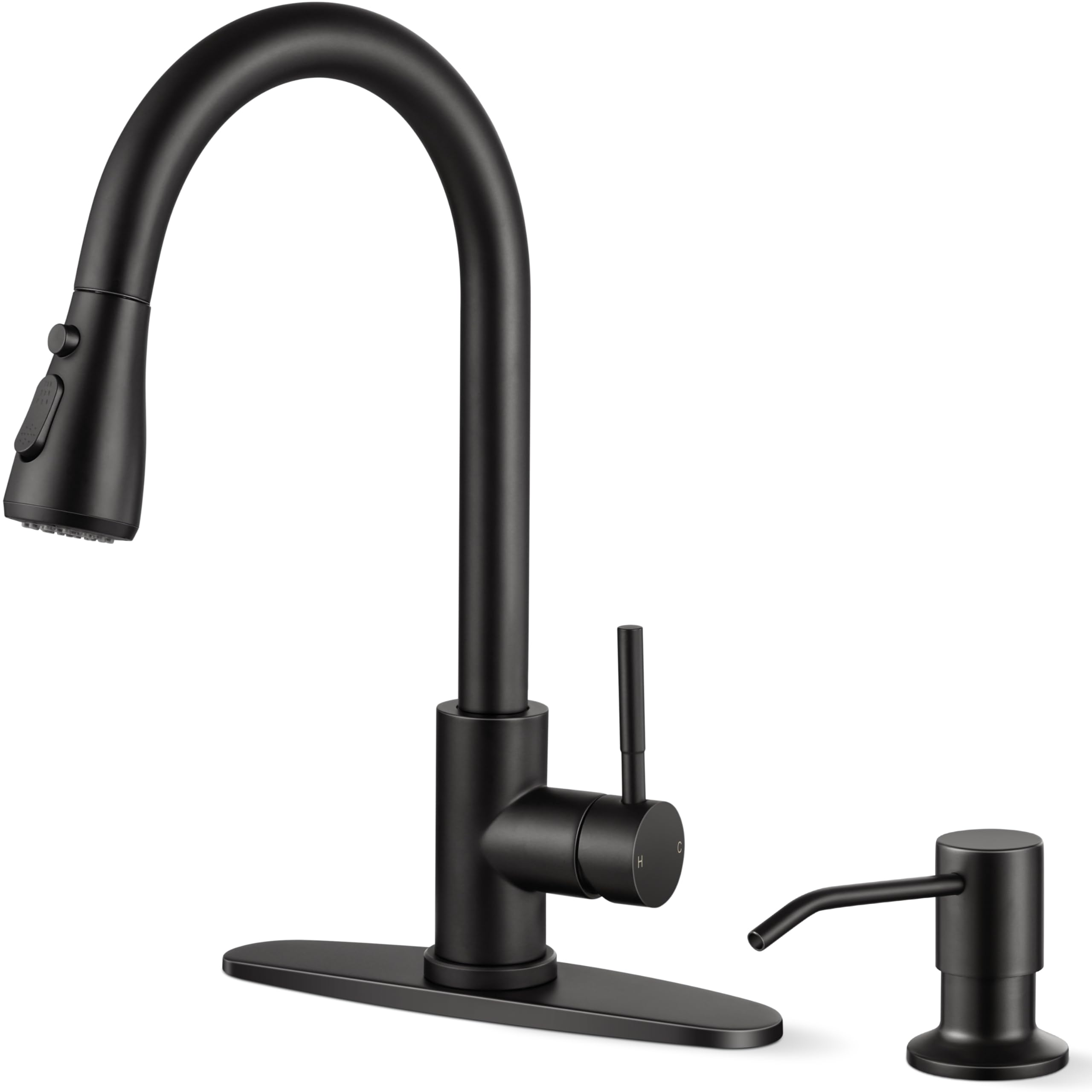 Onader Black Kitchen Faucet With Soap Dispenser Stainless Steel Single Handle Kitchen Sink Faucet With Pull Down Sprayer For Sin