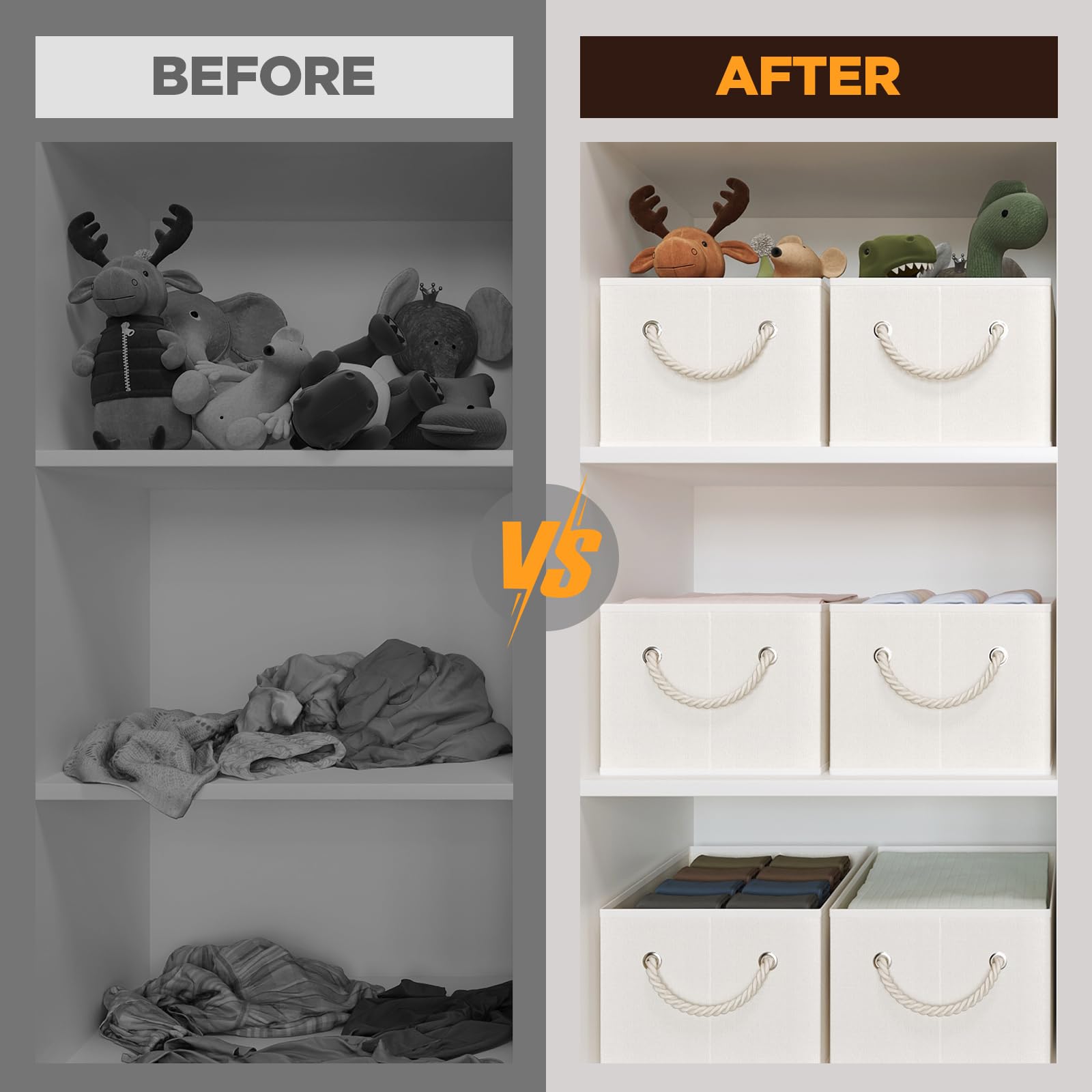 Coyacool Fabric Storage Bins 4-Pack, Collapsible Storage Baskets For Organizing Toys, Books, Shelves, Closet, Linen Storage Boxe