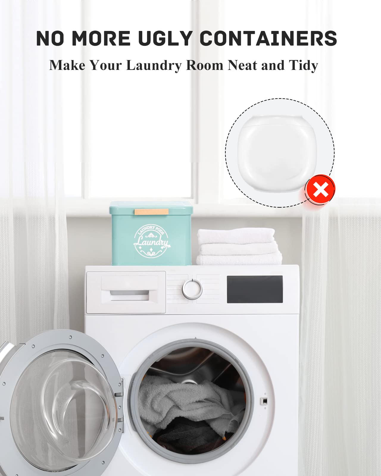 Laundry Pods Container With Hinged Lid. Farmhouse Metal Laundry Pods Holder Container For Laundry Room Decor. Modern Laundry Roo