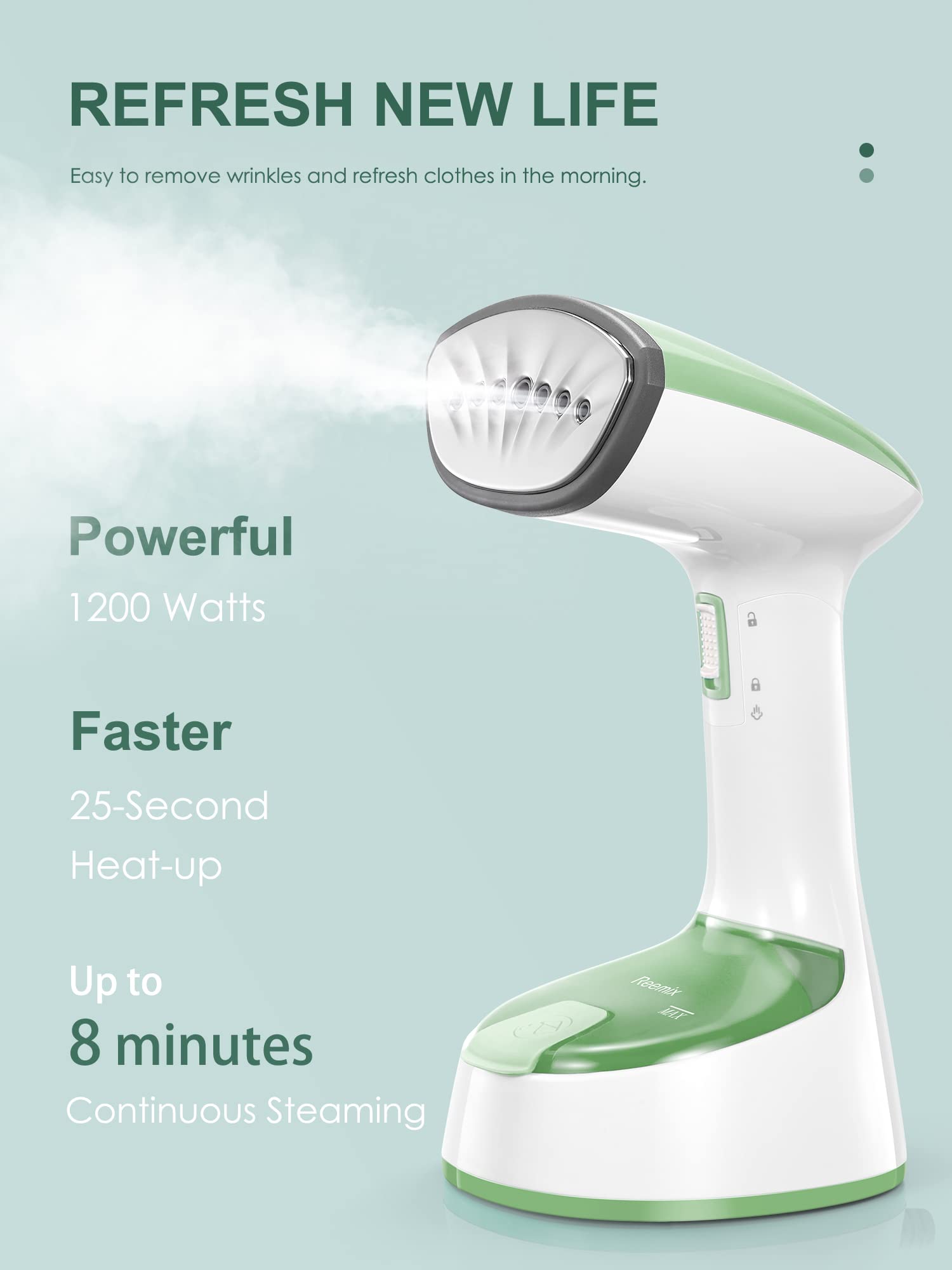 Reemix Steamer for Clothes  Folding Handheld Design Garment Wrinkles Remover  20g/min Strong Penetrating Steam  25-Sec Fast Heat-up  for Home  Office and Travel (Green)