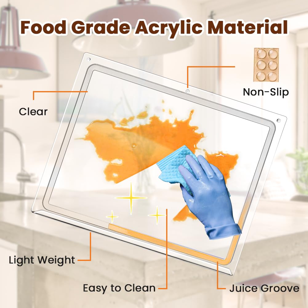 Acrylic Cutting Board with Counter Lip, 17x13 Inch Clear Cutting Boards for Kitchen Counter with Juice Groove, Non Slip for Coun