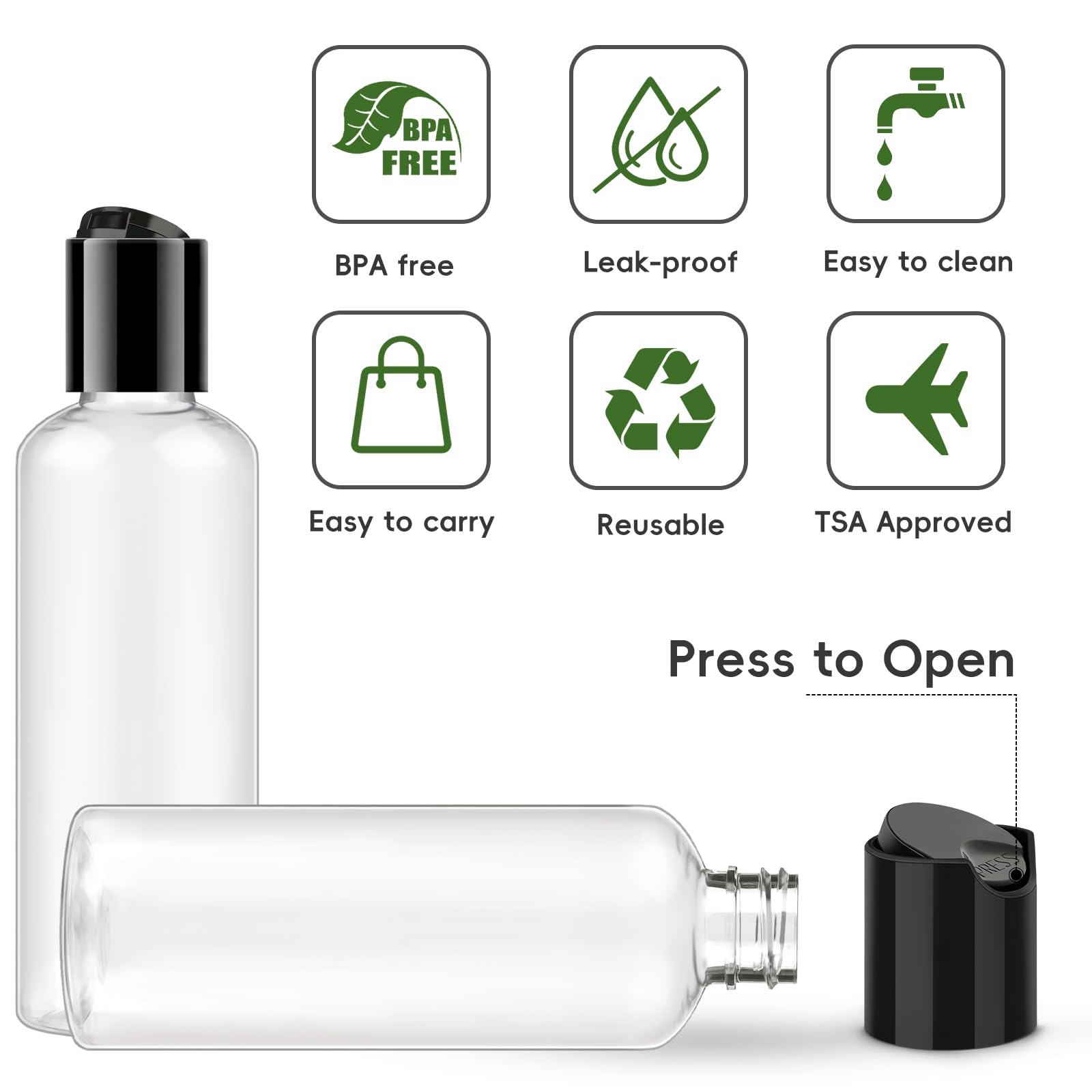 Tuzazo 10 Pack 3.4 Oz Clear Travel Bottles For Toiletries Tsa Approved Leakproof Travel Size Containers Empty Small Plastic Sham