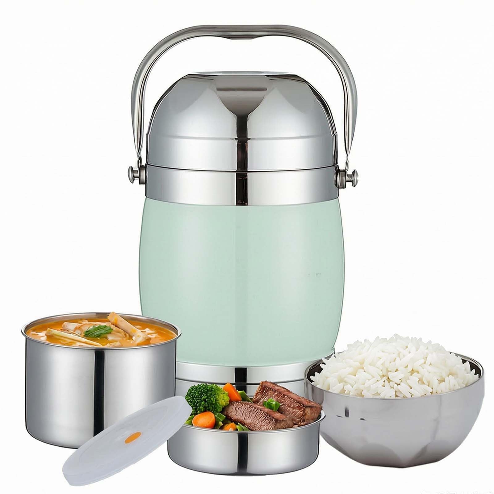 HoJang 3Tier Insulated Food Jar Bento Lunch Box 57oz, 304 SS, Vacuum