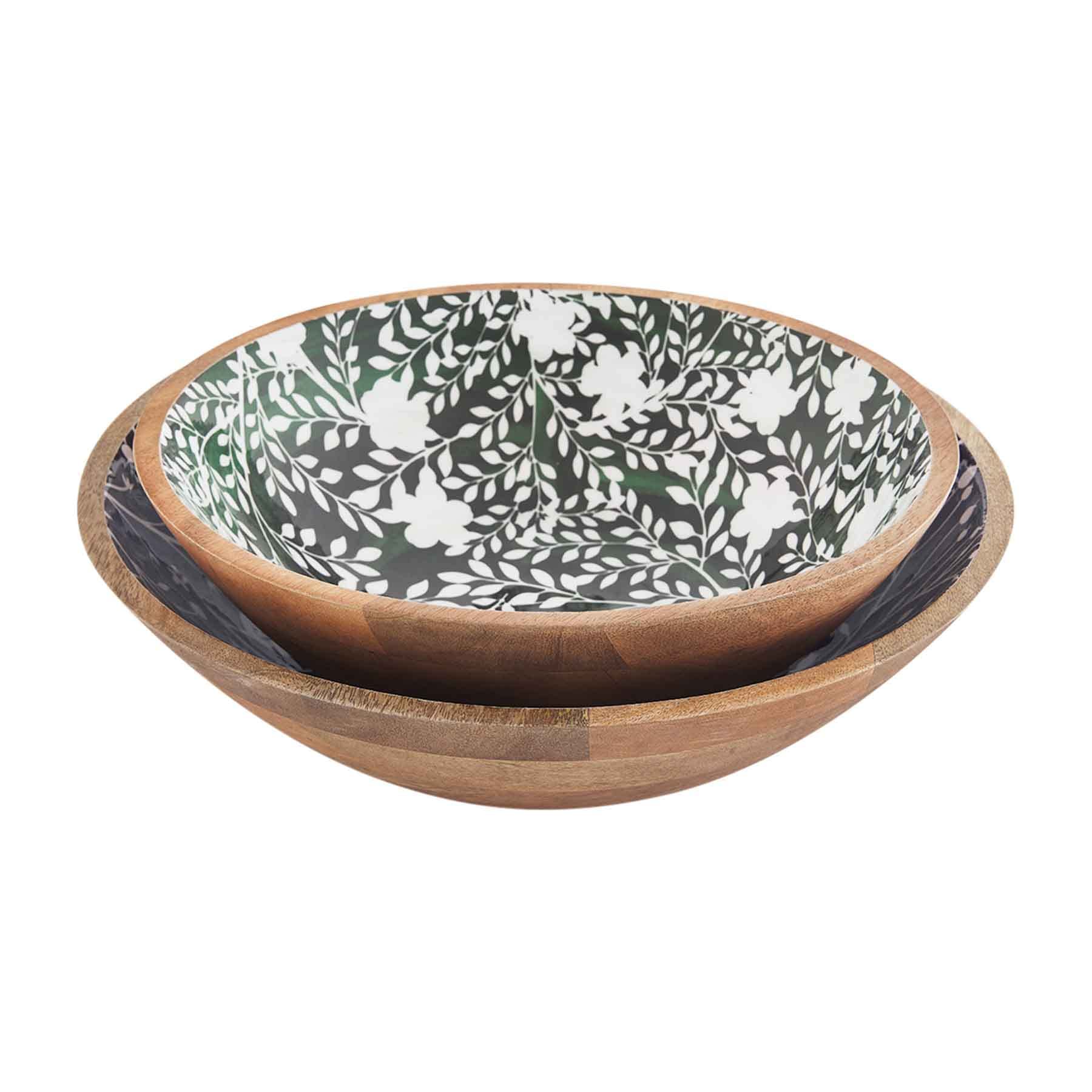 Mud Pie Indigo Carved Serving Bowl Set, Blue/Green, Small 4'' X 12'' Dia | Large 4'' X 14'' Dia