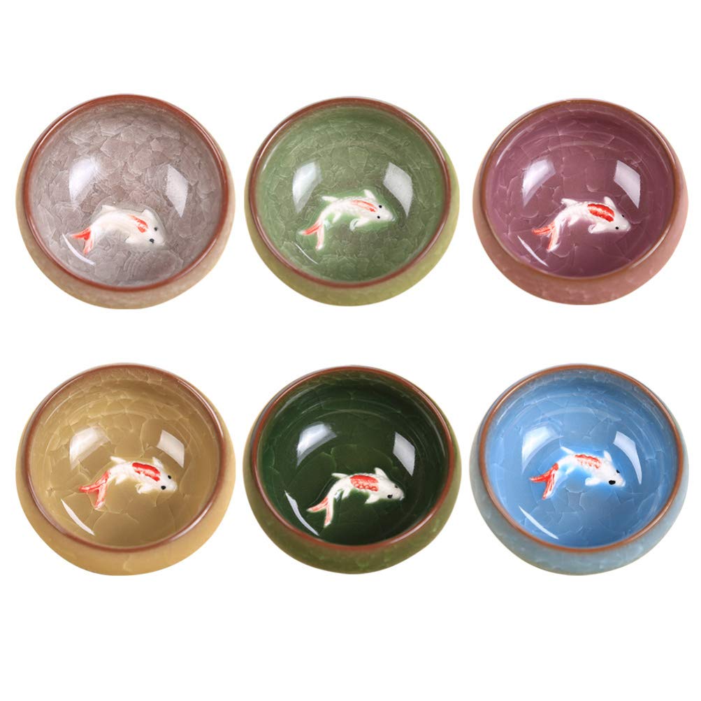 Hemoton 6Pcs Ceramic Kung Fu Tea Cups Chinese Japanese Vintage Handmade Ceramic Tea Set Porcelian Asian Tea Cups Ceramic Teaware