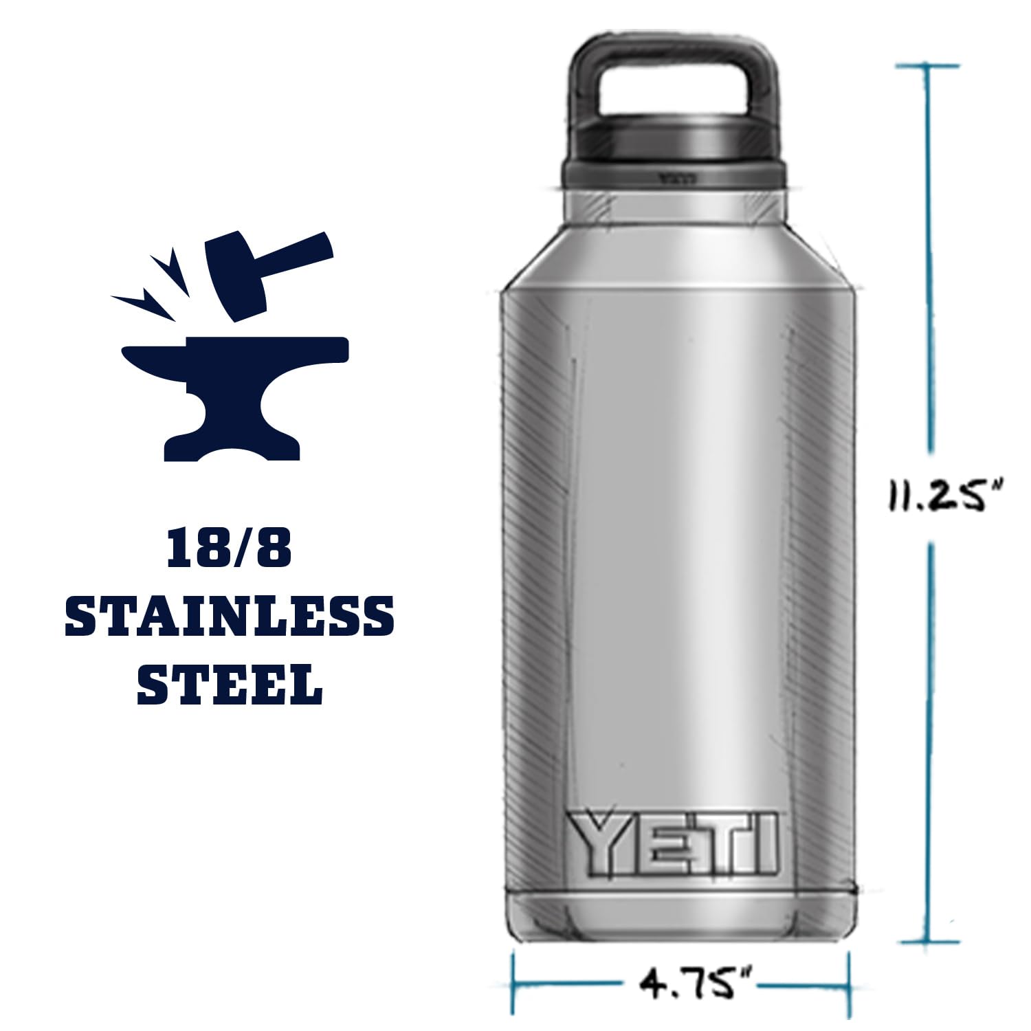 Yeti Rambler 64 Oz Bottle, Vacuum Insulated, Stainless Steel With Chug Cap, Black