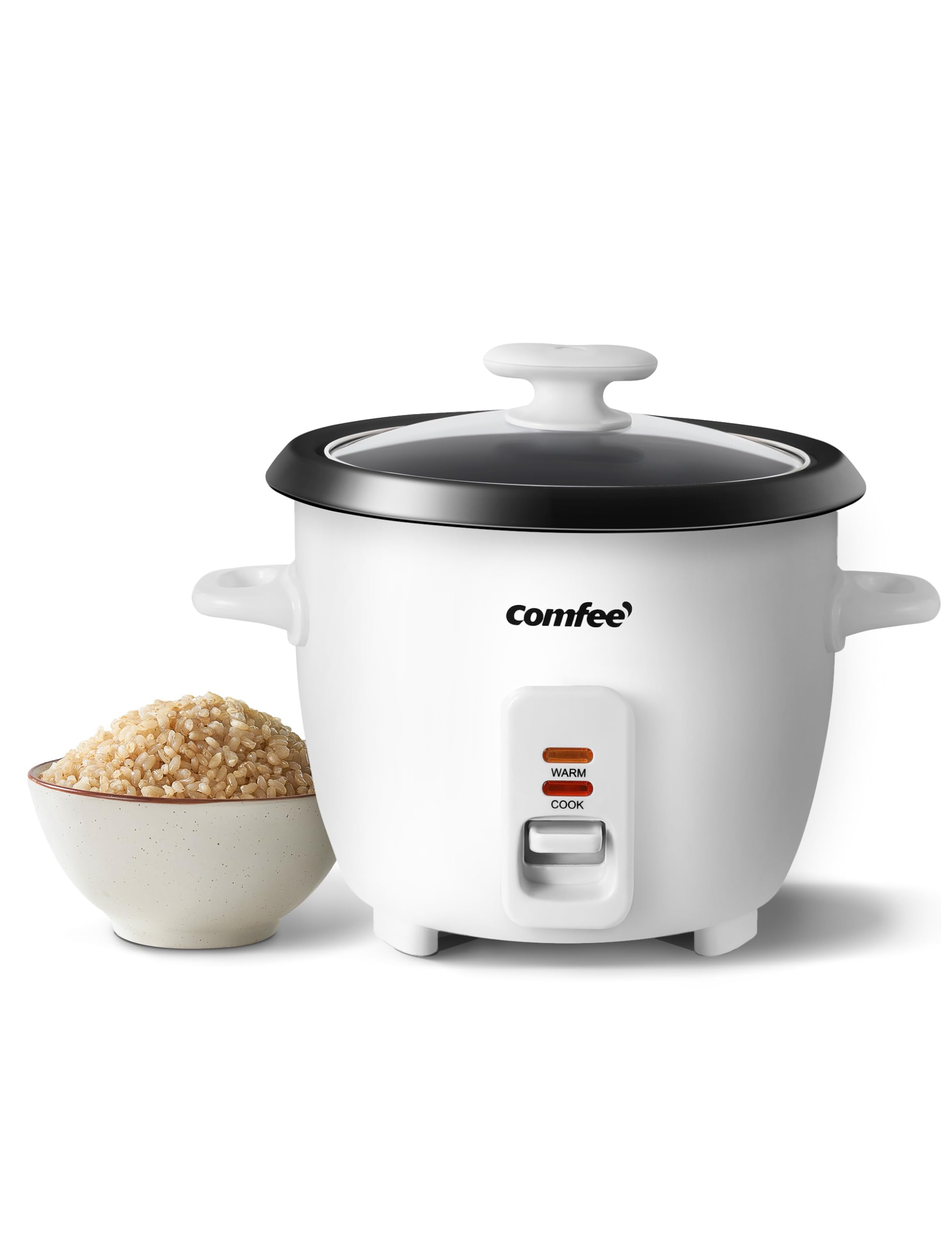 COMFEE Rice Cooker, 6-Cup Cooked/3-Cup Uncooked, Removable Non-Stick Bowl, for Soups, Stews, Grains&Oatmeal, One Touch, White