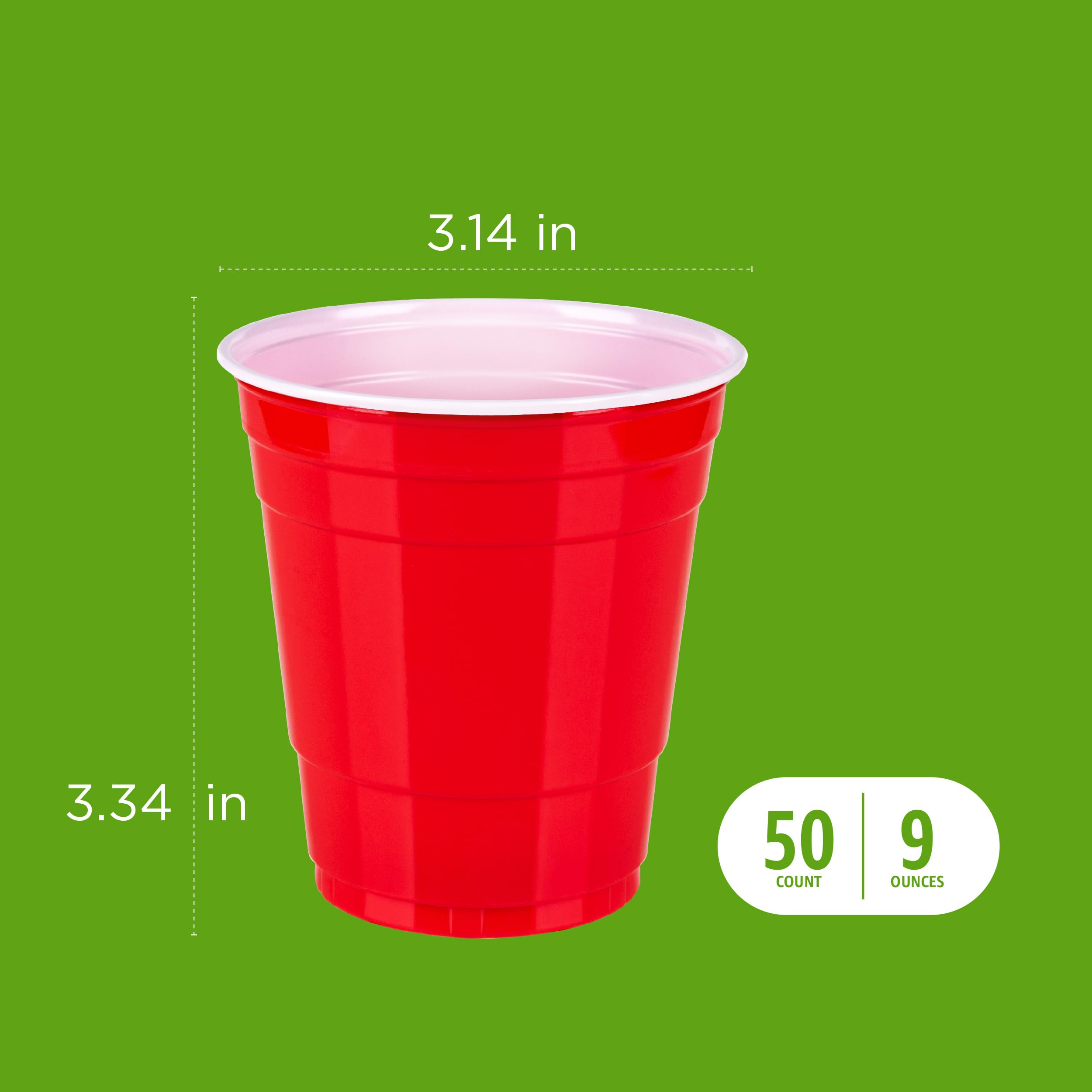 Amazon Basics Disposable Plastic Party Cups, Red, 9Oz, 50 Count