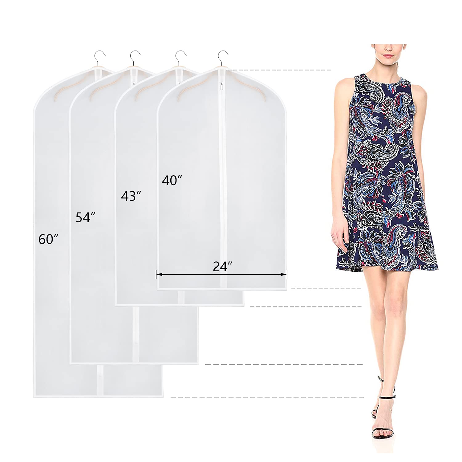 Zilink Garment Bag Dress Bags for Storage Set of 10 Long Dresses Suit Protector Cover 60-inch with Full-Length Zipper for Suit  Coat  Long Winter Coat  Long Dress Closet Storage