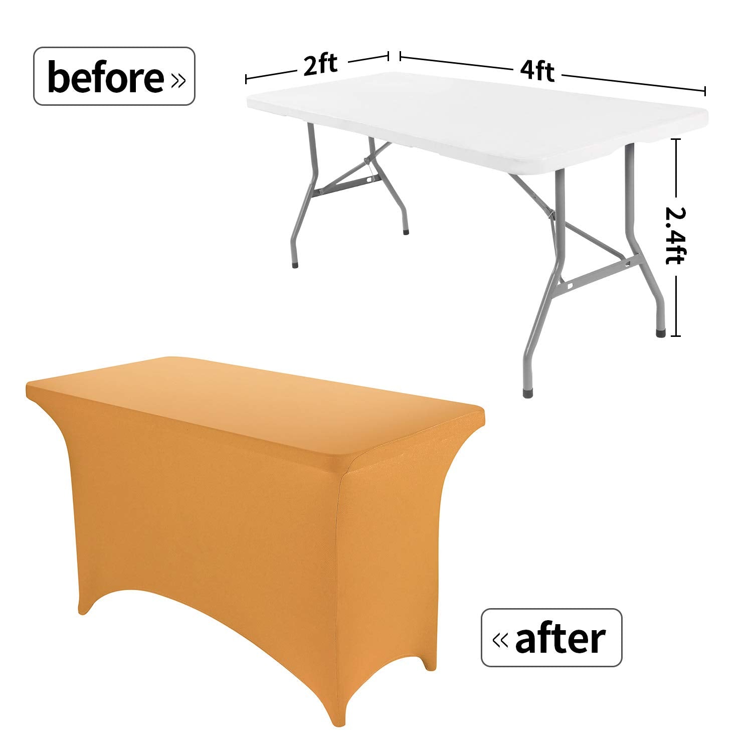 Peomeise 4Ft Spandex Table Cover Rectangular Stretch Spandex Tablecloth (Gold,4Ft)