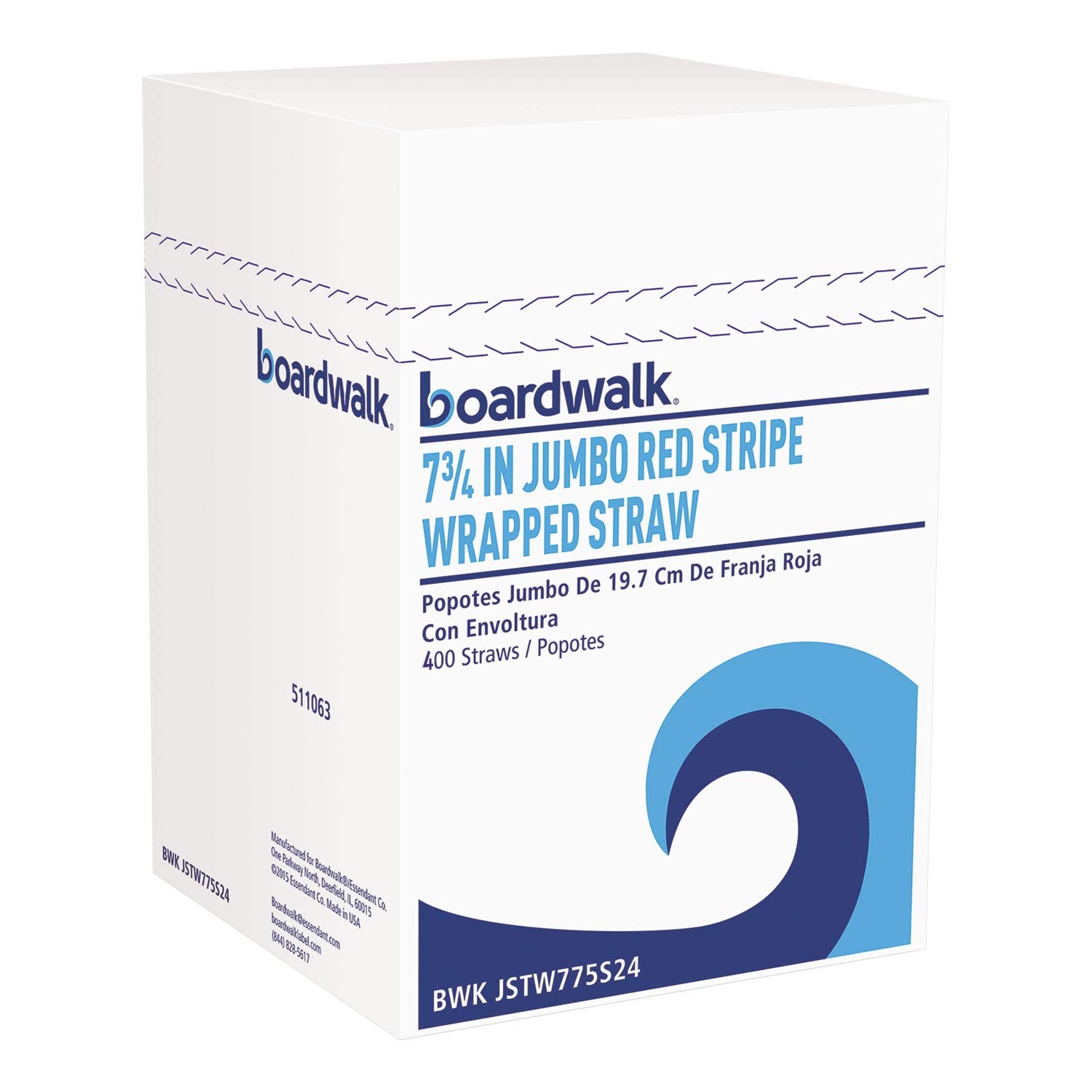 Boardwalk Jstw775S24 Jumbo Straws, 7 3/4-Inch , Plastic, Red W/White Stripe, 500/Pack, 24 Pack/Carton