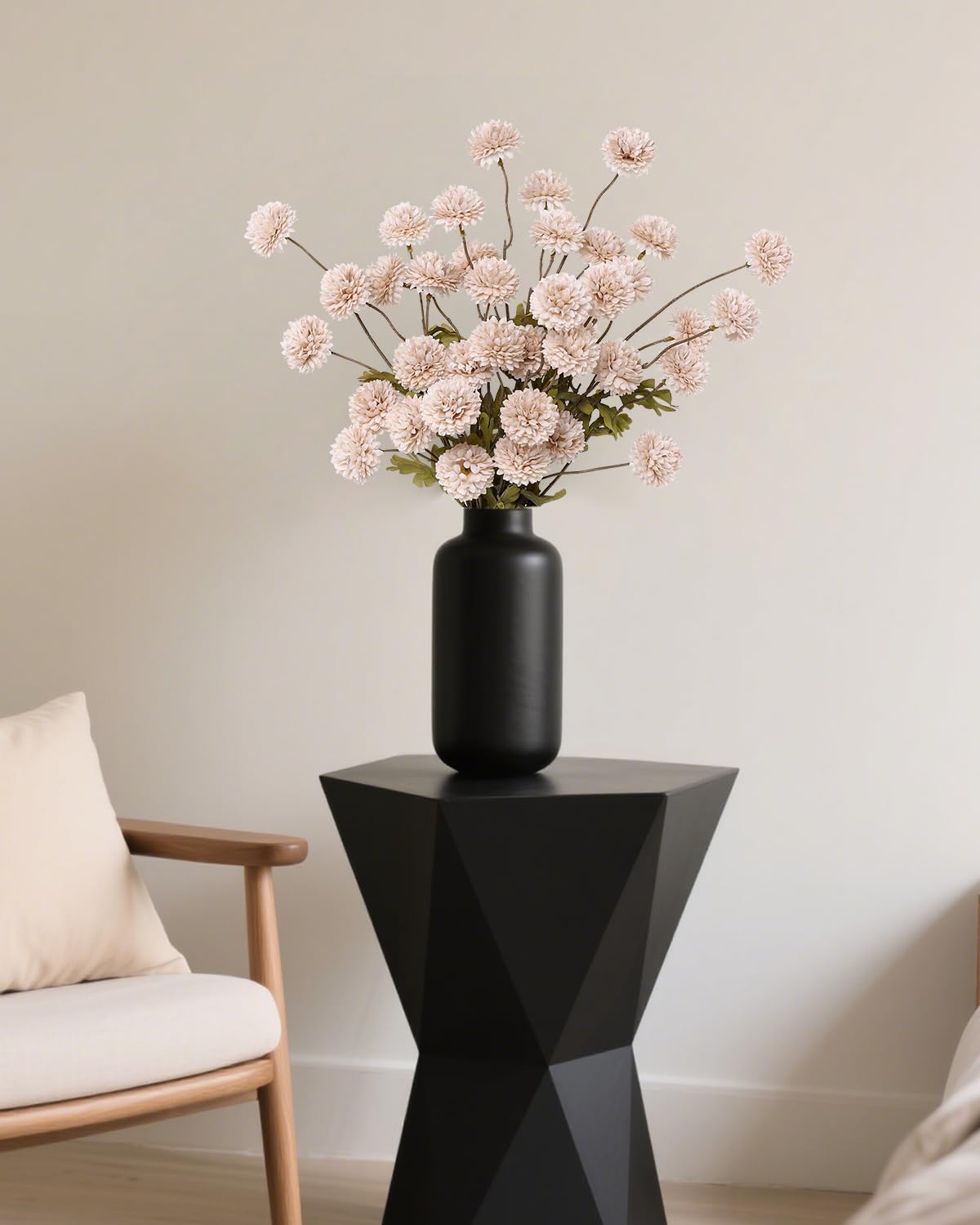 DuHouse 6pcs Artificial Flowers Faux Silk Pompon Mum,Silk Small Mini Chrysanthemum Ball with Stems for DIY Wedding Bouquets Cent