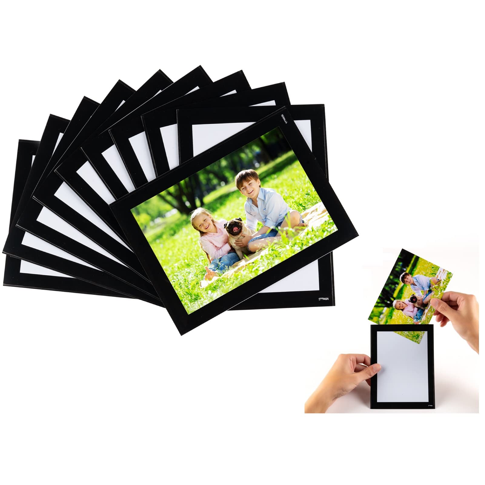 STTMGN Magnetic Picture Frames with Black Border(5X7,10 Pack),Magnet Photo Pockets/Holder, Decorations for Home/Office/School/Cl