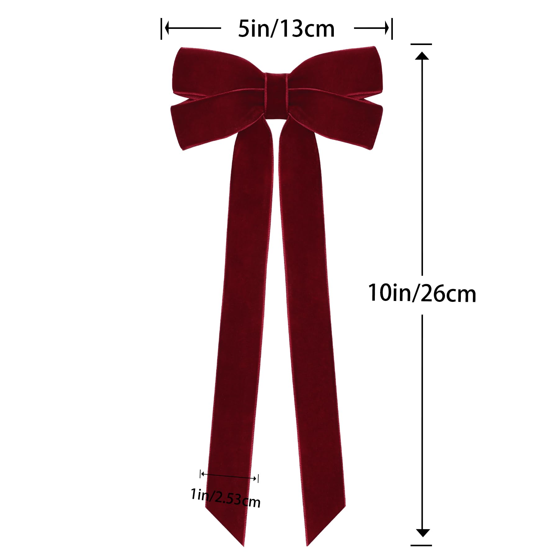 12Pcs Burgundy Velvet Ribbon Bows Christmas Tree Decorations,5in x 10in Xmas Ornaments for Tree Home Party Front Door Wreath Gar