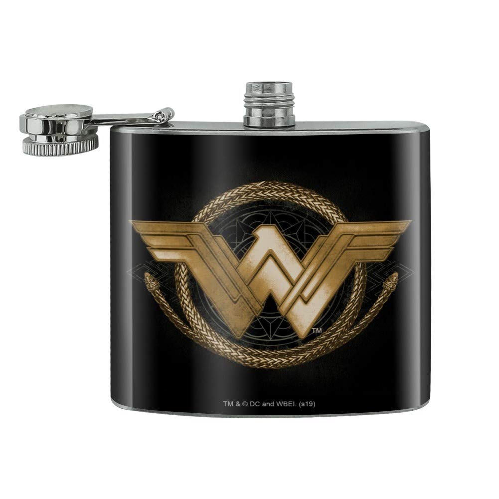 Wonder Woman Movie Golden Lasso Logo Stainless Steel 5Oz Hip Drink Kidney Flask