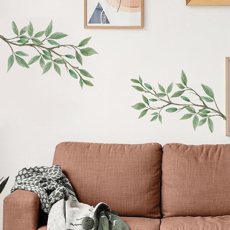INDIAN ROYALS Green Leaves with Branches Design Wall Art Decoration PVC Vinyl Removable Wall Sticker (30 CM x 90 CM)