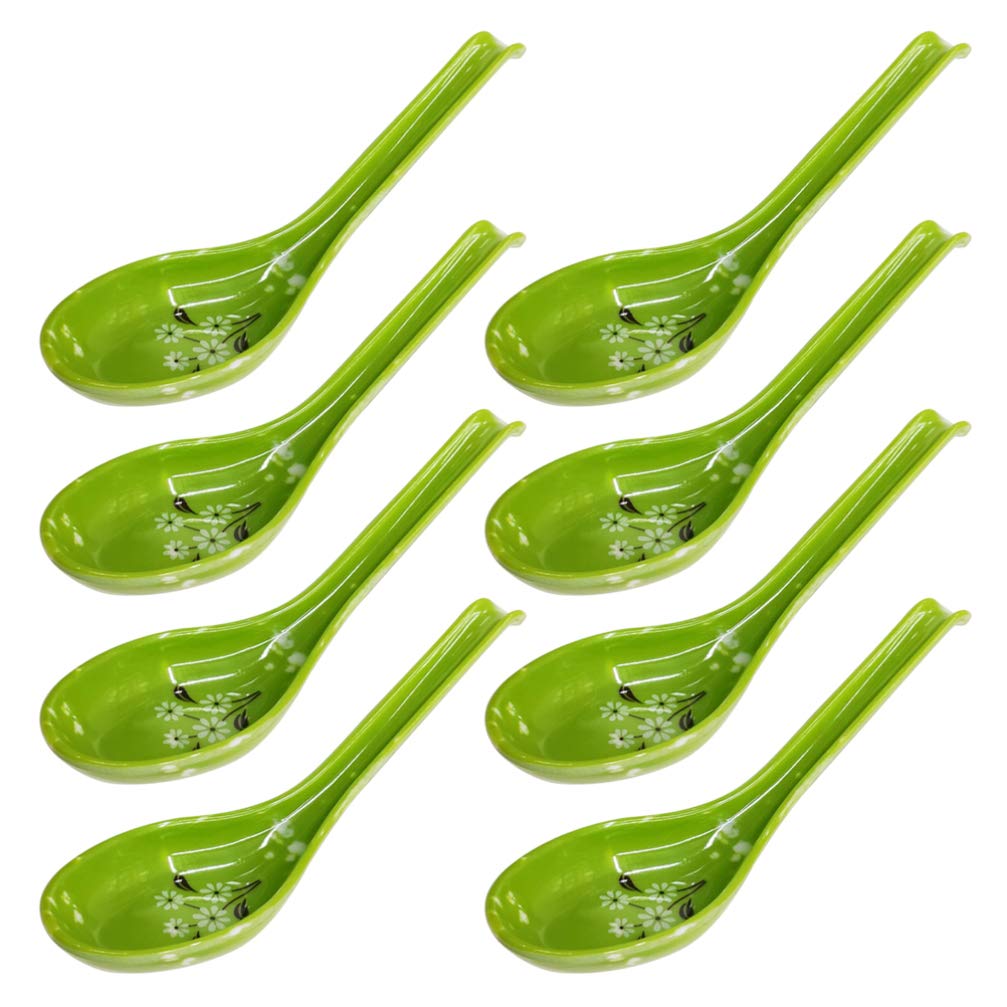Hemoton Soup Spoons, 8Pcs Japanese Style Melamine Spoons Rice Spoons With Hook, Chinese Asian Soup Spoons With Long Handle For R