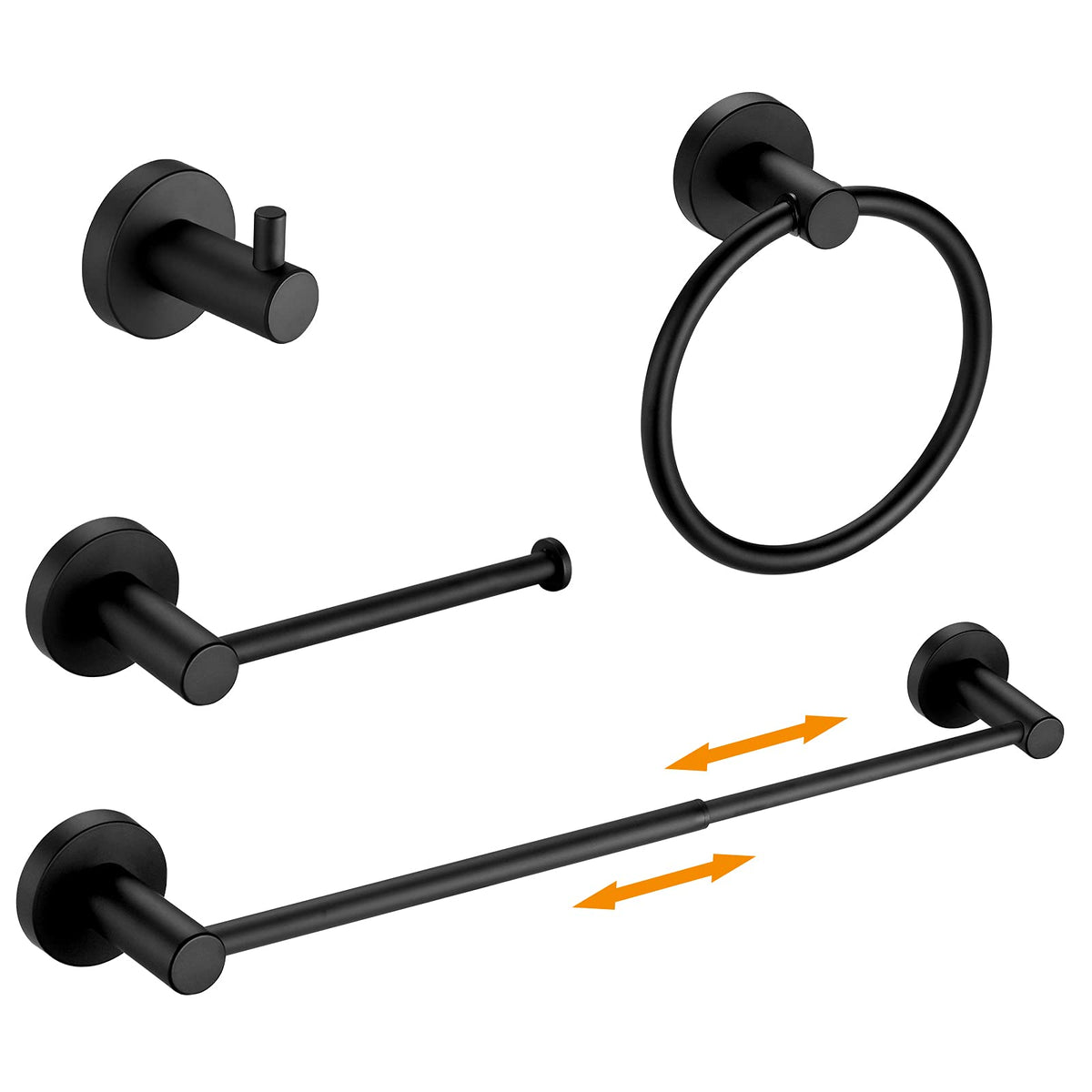 Besy 4 Piece Bathroom Accessories Set (Adjustable 16 To 26 Inch Towel Bar Rod, Towel Ring, Toilet Paper Holder,Towel Hook), Wall
