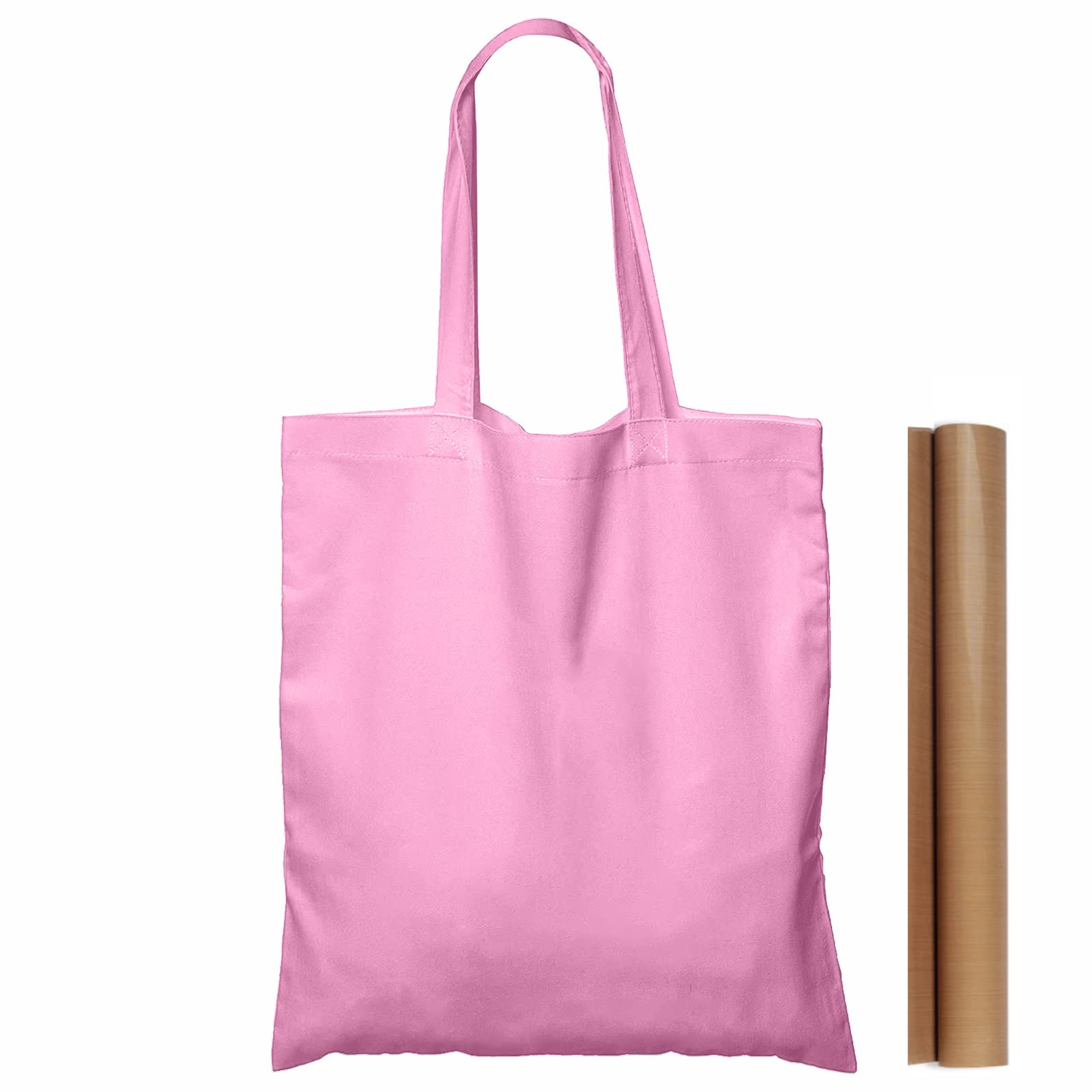 Npbag 5 Pack 15'' X 16'' Baby Pink Cotton Tote Bags, Blank Bulk Cloth Bags With 1Pc Of Ptfe Teflon Sheet