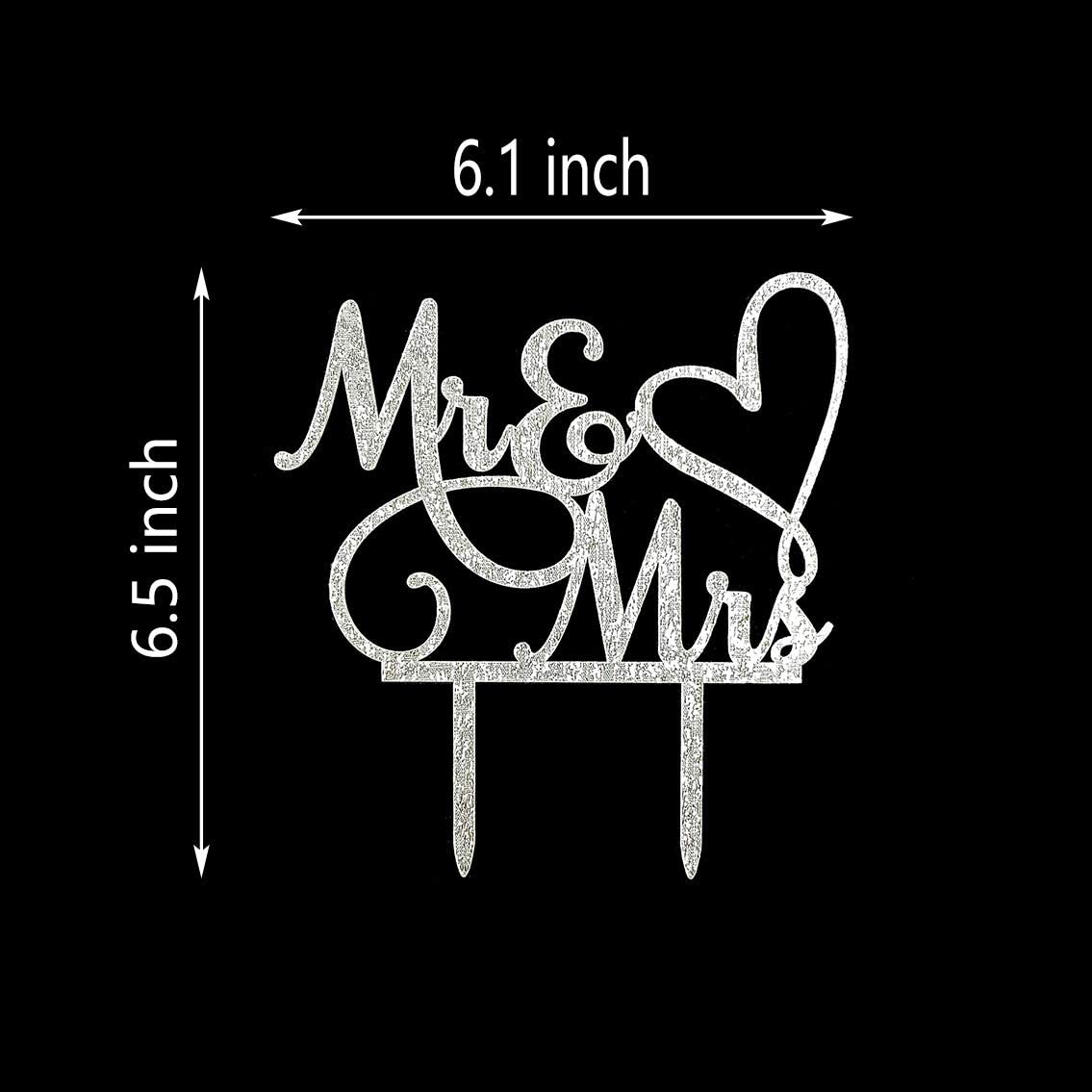 AMINJIE Mr and Mrs Cake Topper Decoration For Bride and Groom Sign Wedding/Engagement   Silver Glitter Acrylic