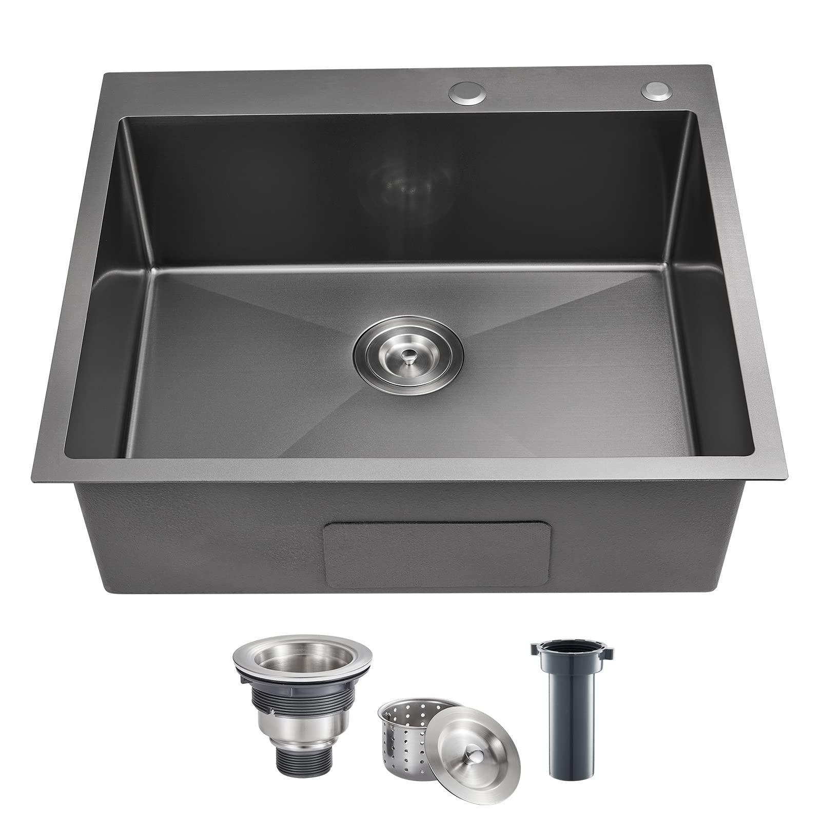 Popfly 25 Inch Drop In Kitchen Sink, 25X18 Stainless Sink Drop-In Black Topmount Bar Sink, 9 Inch Deep 18 Gauge Single Bowl Over