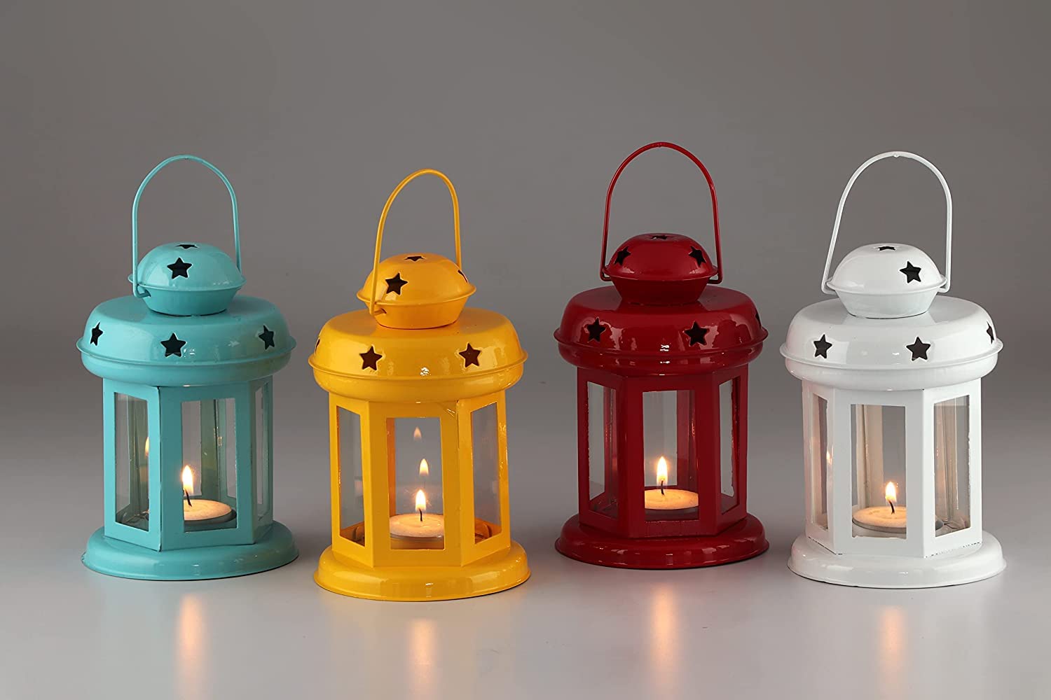 Decorate India Pack of 4 Lanterns Tealight Candle Holder Iron Tealight Holder Set (Multicolor, Pack of 4) Cast Iron Tealight Hol