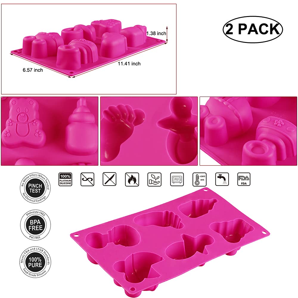 2 Pack Cute Baby Silicone Molds, 3D Baby Shower Themed Baking Mould, Cake Decorating Tools For Chocolate, Soap, Sugar Craft, Can