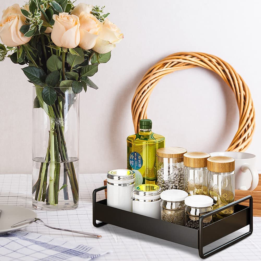 Indian Decor 44215 Metal Spice Rack, Serving Tray/Metal Tray Decorative Tray With Handle, Coffee Tray For Coffee Table, Rectangu