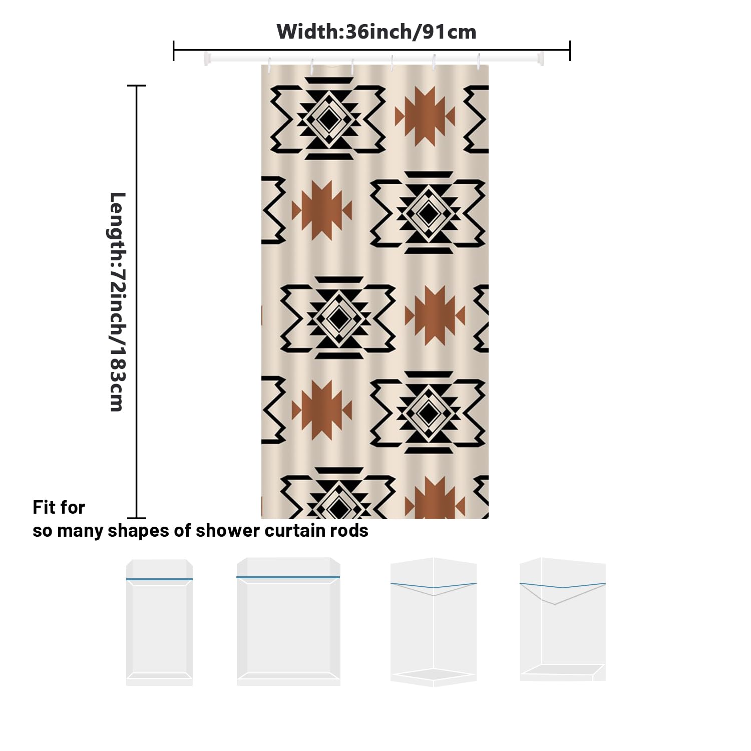She Love Western Aztec Shower Curtain Boho Abstract Pattern Geometric Vintage Shower Curtain With Hooks 36X72 Inch Waterproof Po
